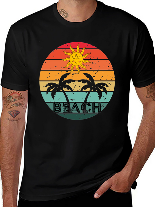 Retro Beach Graphic Tee - Palm Tree Sunset T-Shirt