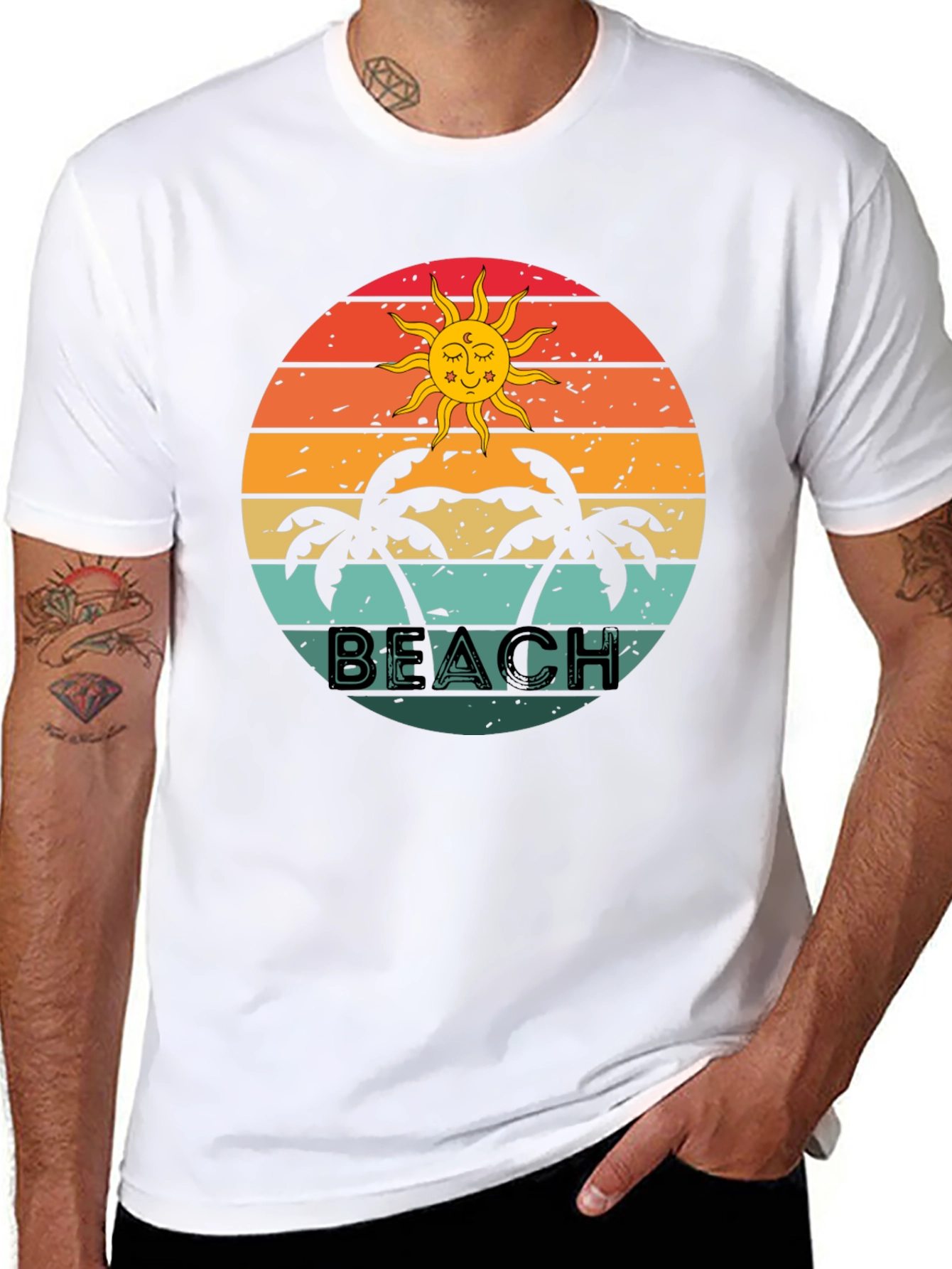 Retro Beach Graphic Tee - Palm Tree Sunset T-Shirt