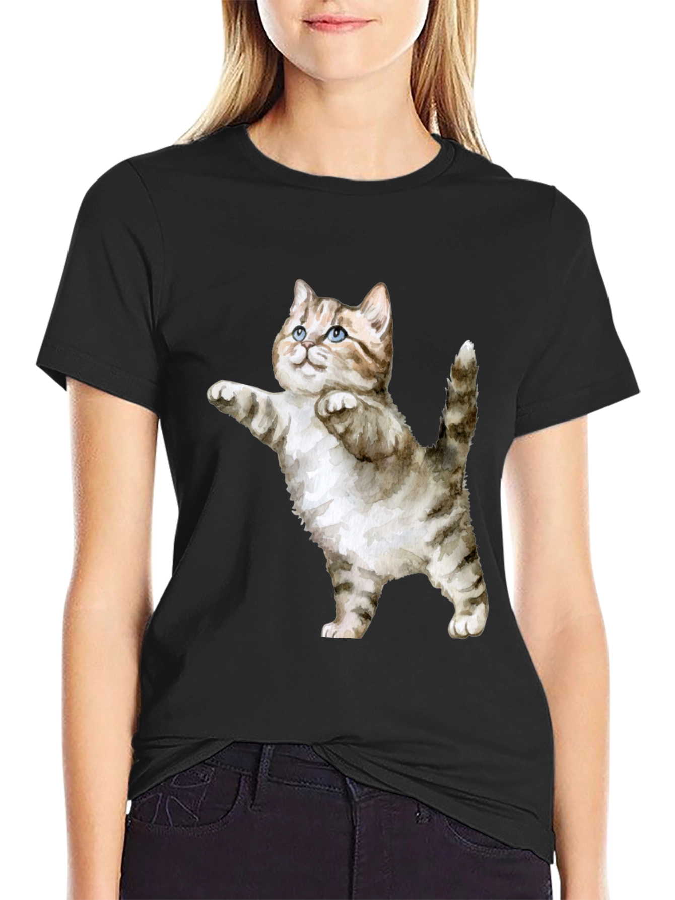 Cute Cat Graphic Tee - Black T-Shirt