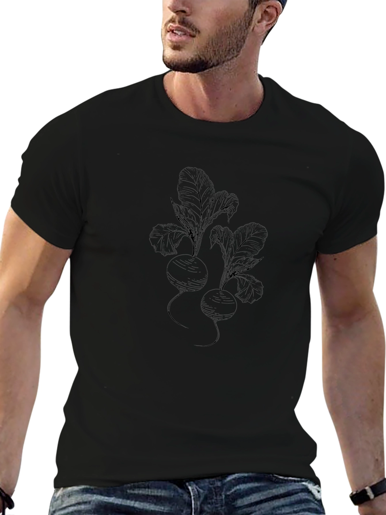 Mens Black T-Shirt with Radish Design