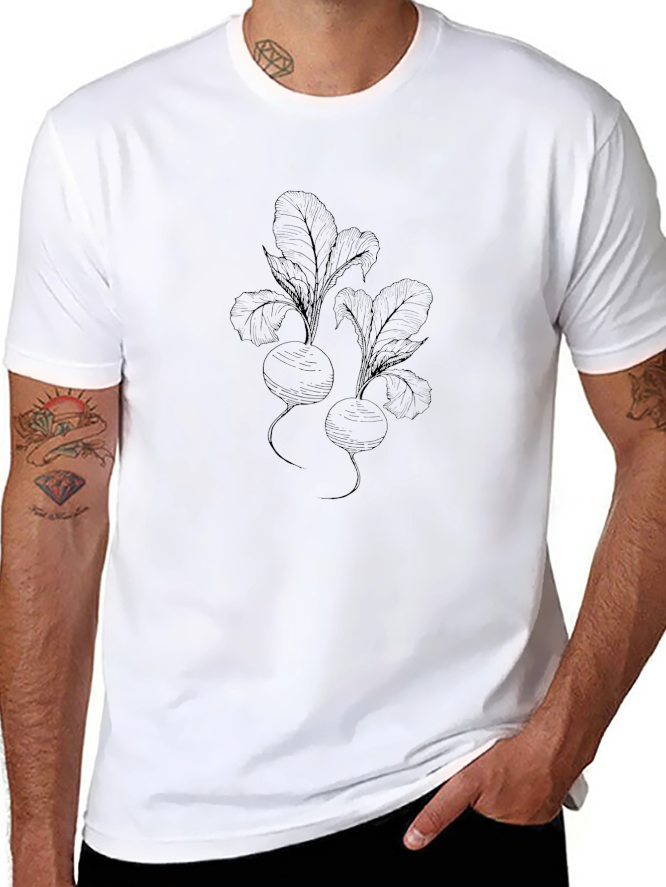 Mens Black T-Shirt with Radish Design