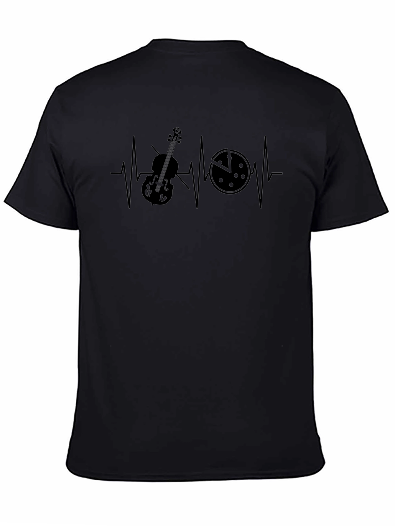 Violin Pizza Heartbeat Graphic Tee - Black