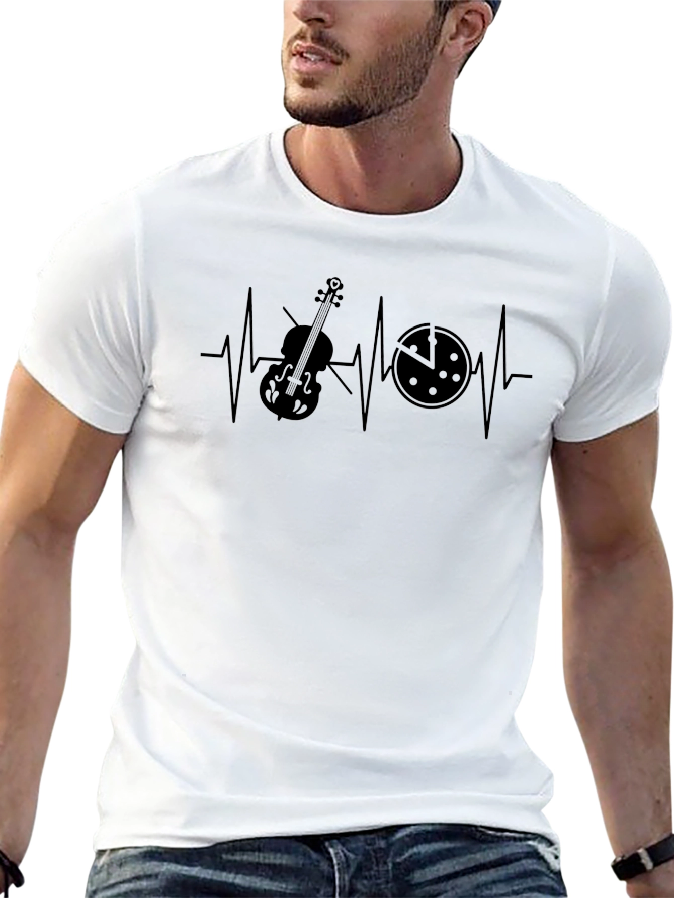 Violin Pizza Heartbeat Graphic Tee - Black