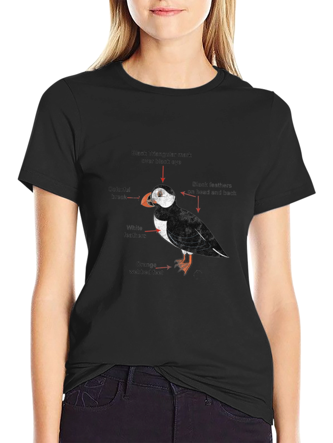 Puffin Bird Graphic Print Black T-Shirt