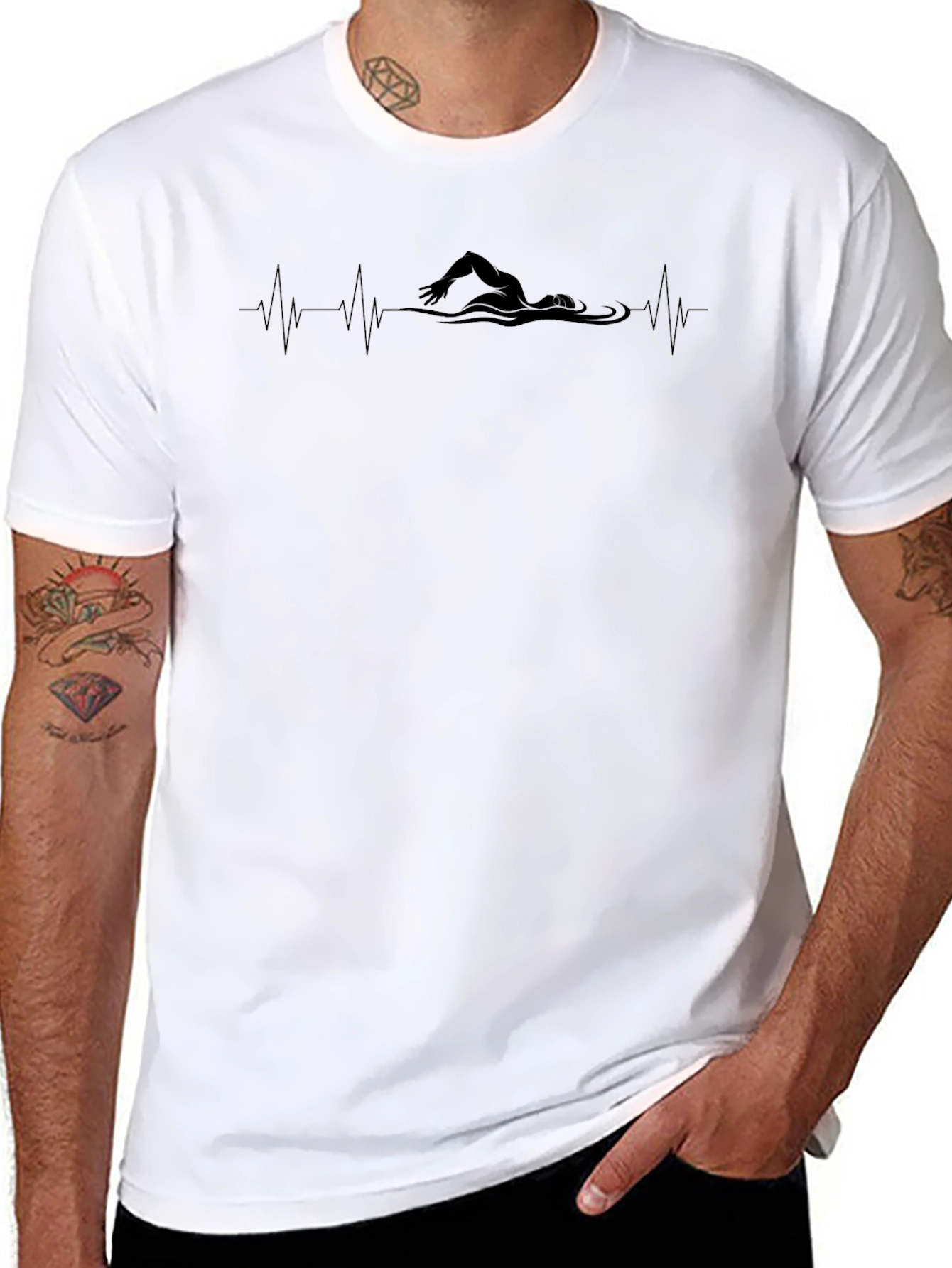 Swimmer Heartbeat Graphic Tee - Black