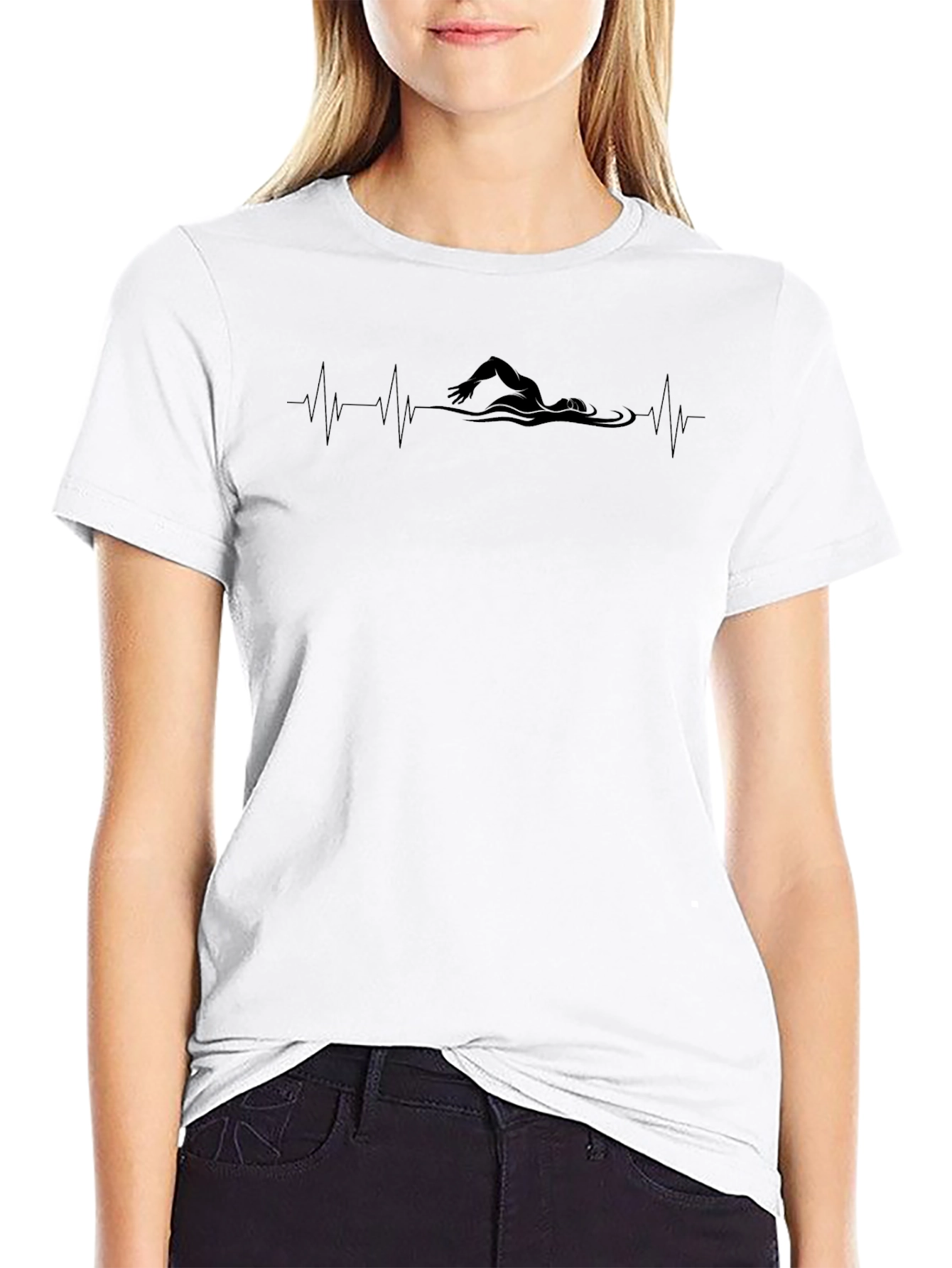 Swimmer Heartbeat Graphic Tee - Black