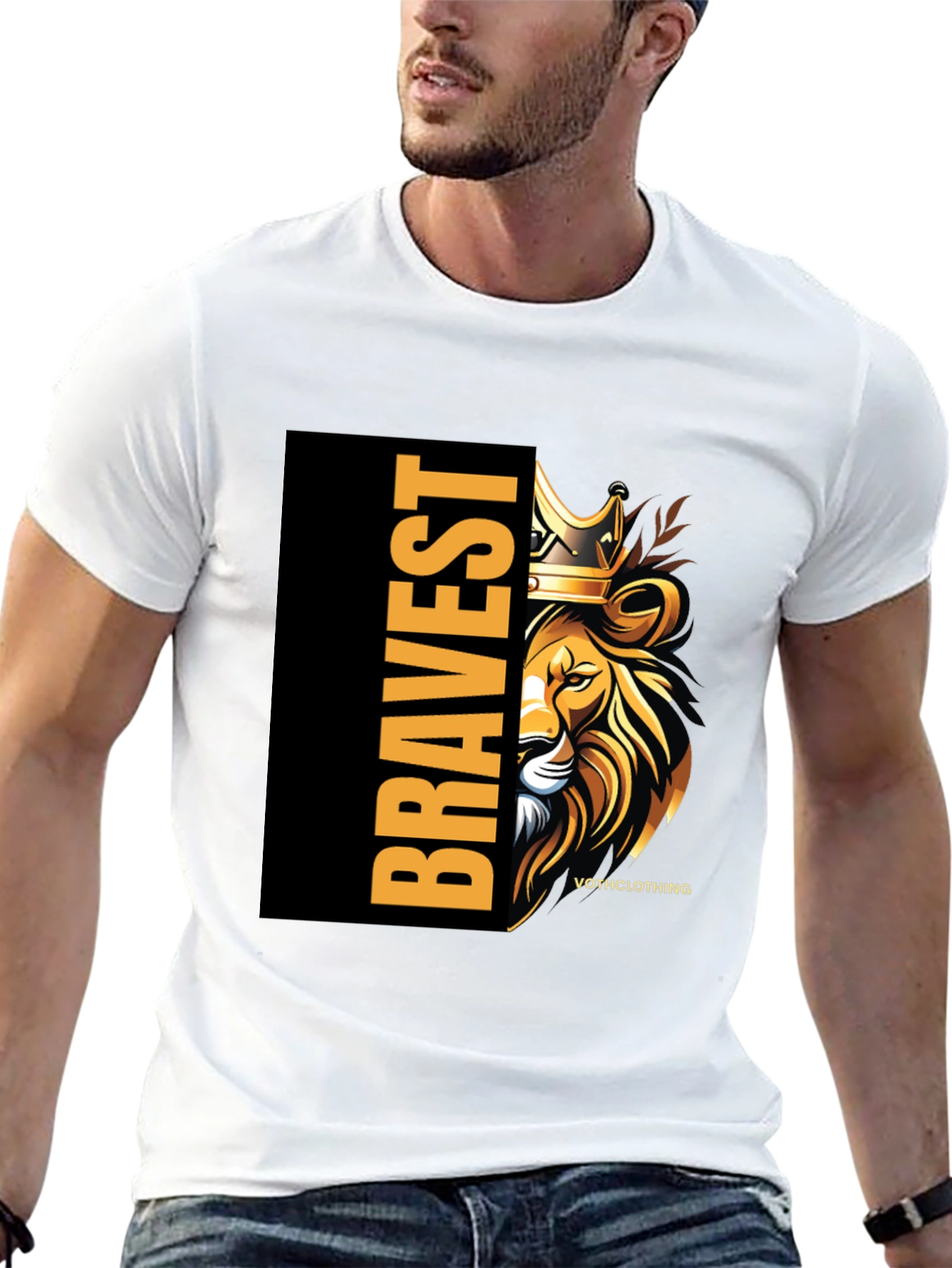 Bravest Lion Graphic Print Black T-Shirt