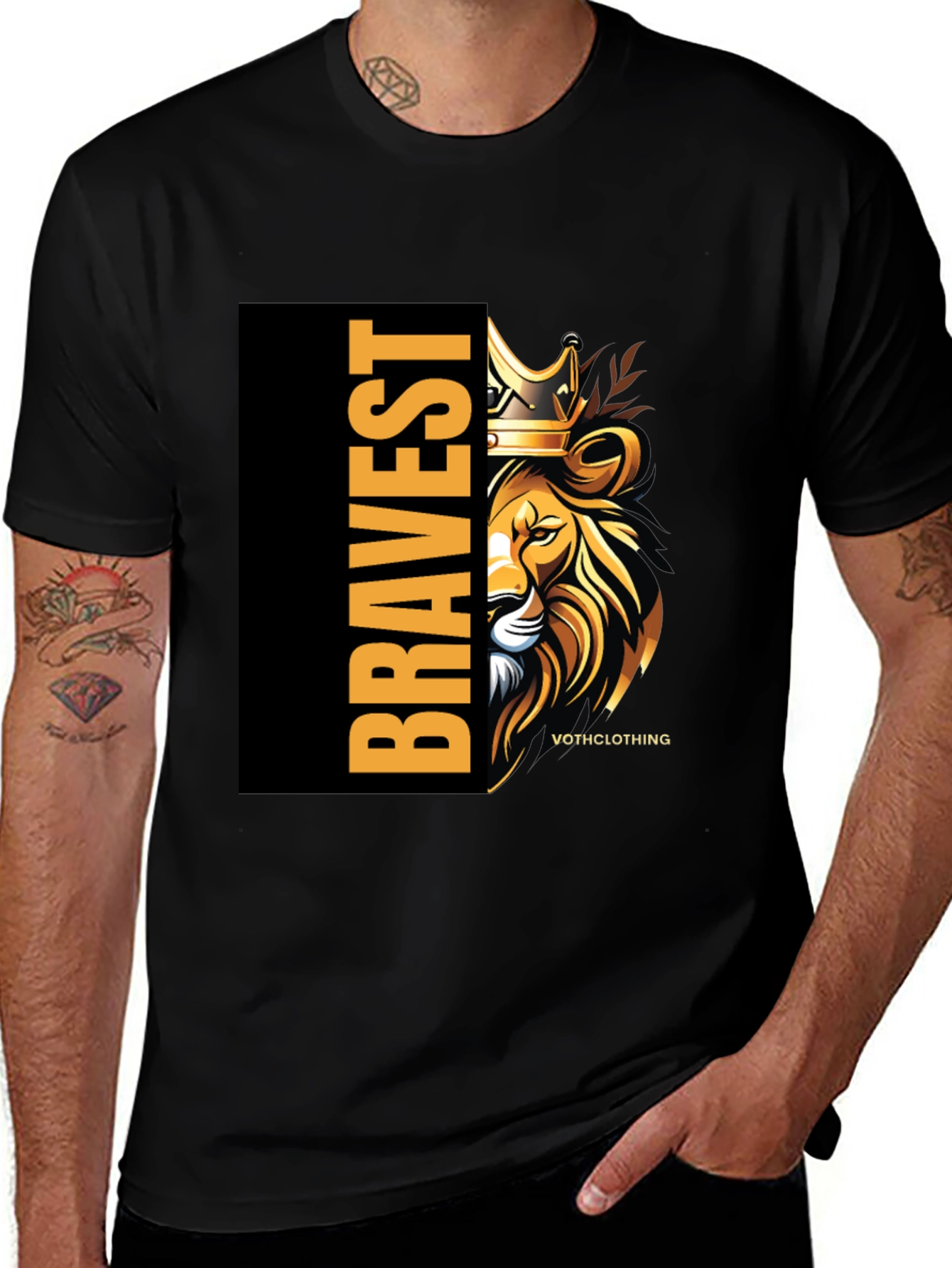Bravest Lion Graphic Print Black T-Shirt