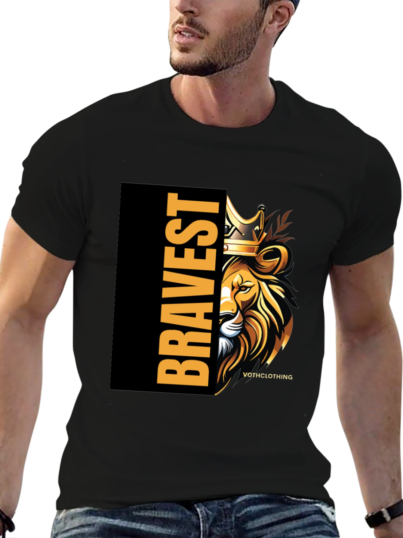 Bravest Lion Graphic Print Black T-Shirt