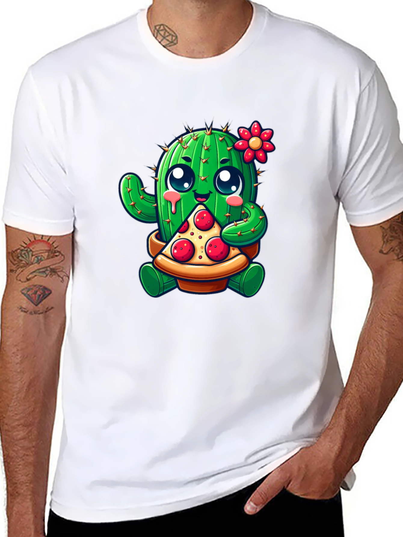 Cactus Pizza Lover Black T-Shirt