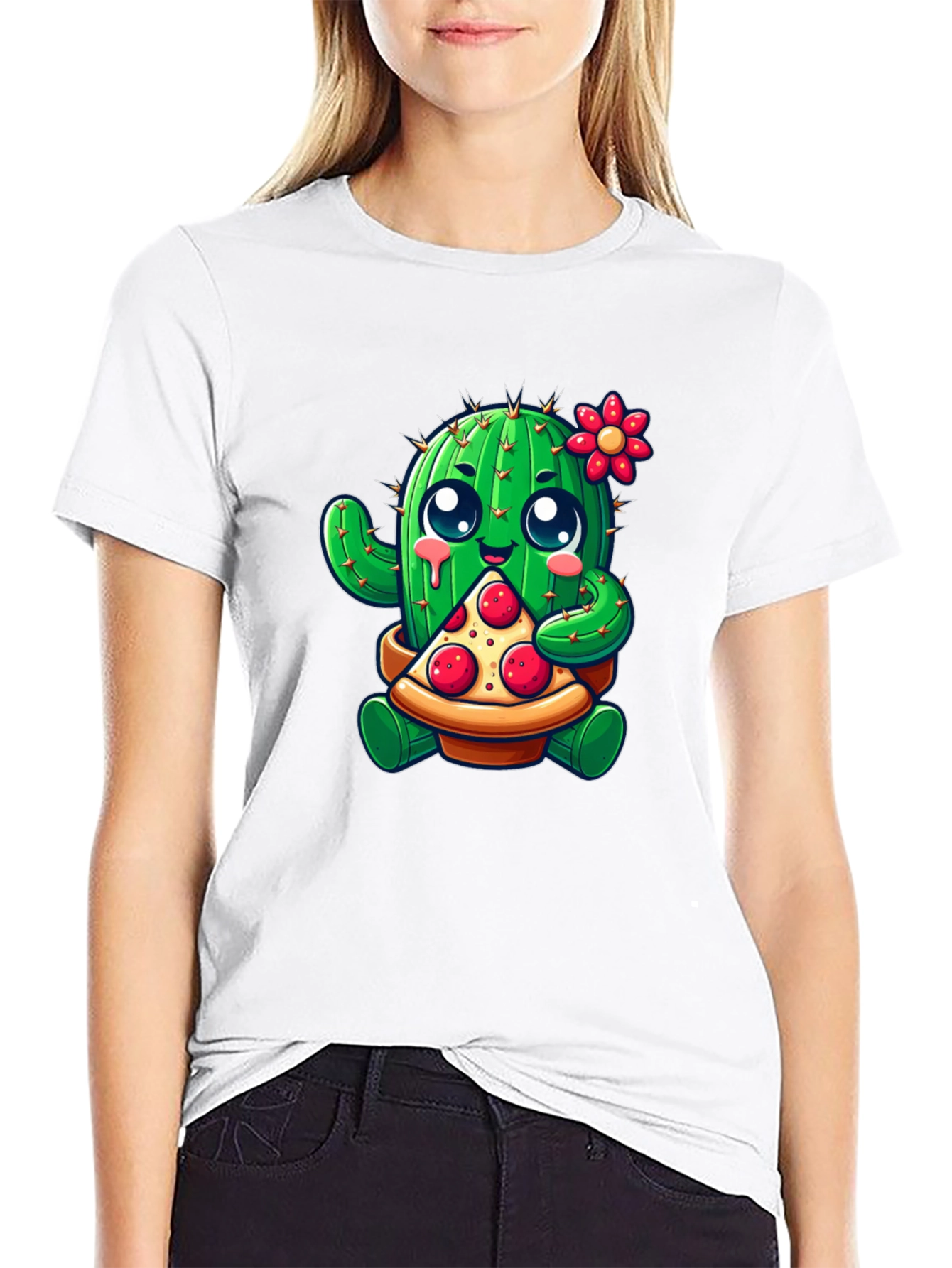 Cactus Pizza Lover Black T-Shirt