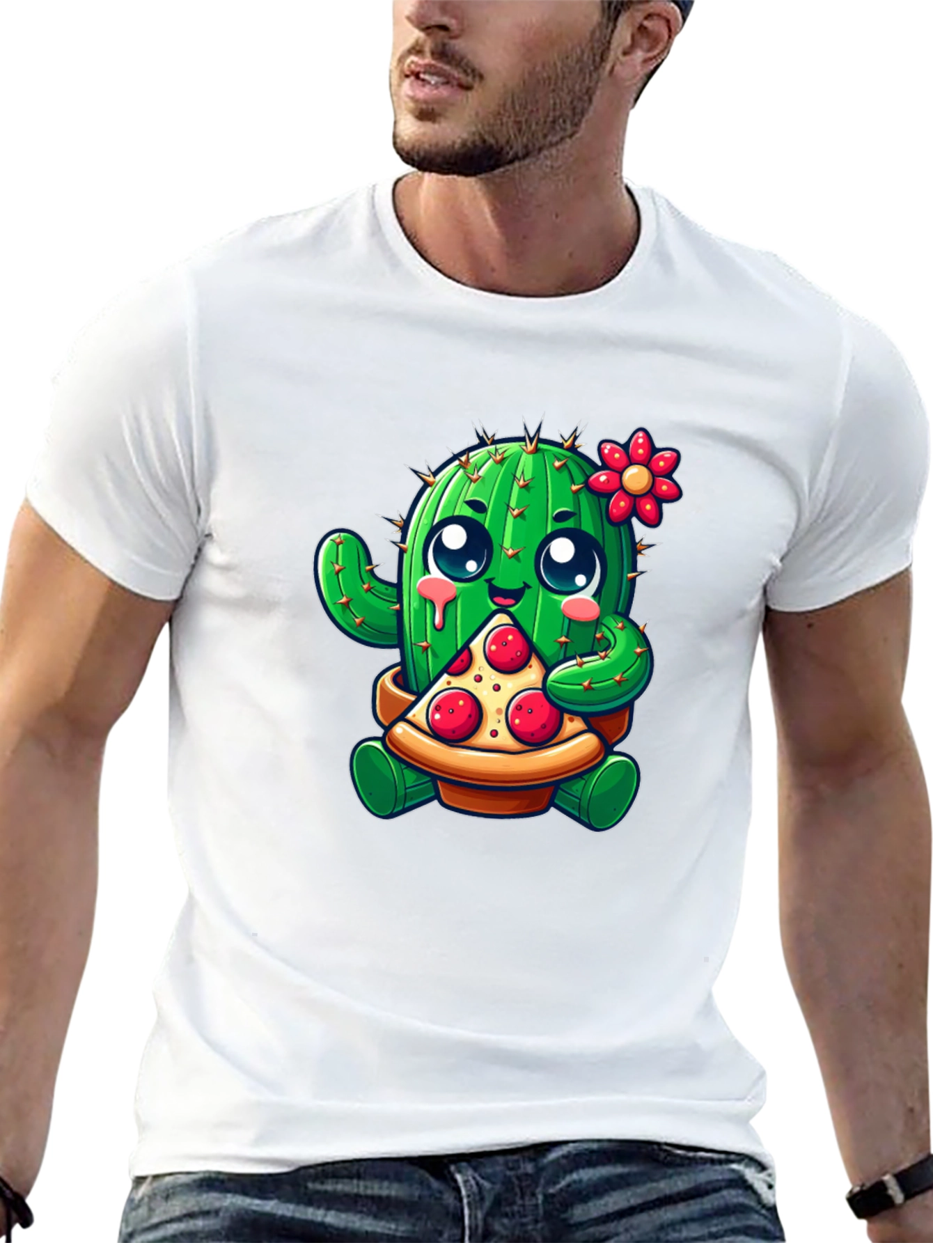 Cactus Pizza Lover Black T-Shirt