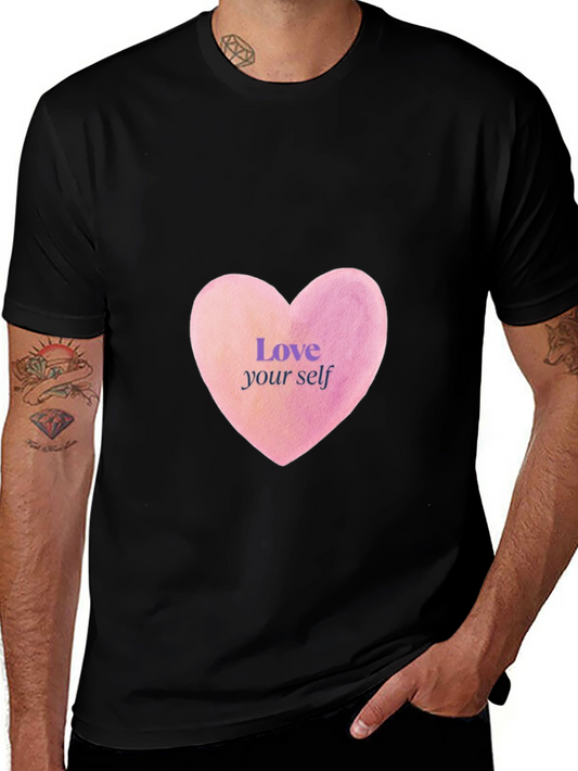 Love Yourself Heart Graphic Tee - Black Casual T-Shirt