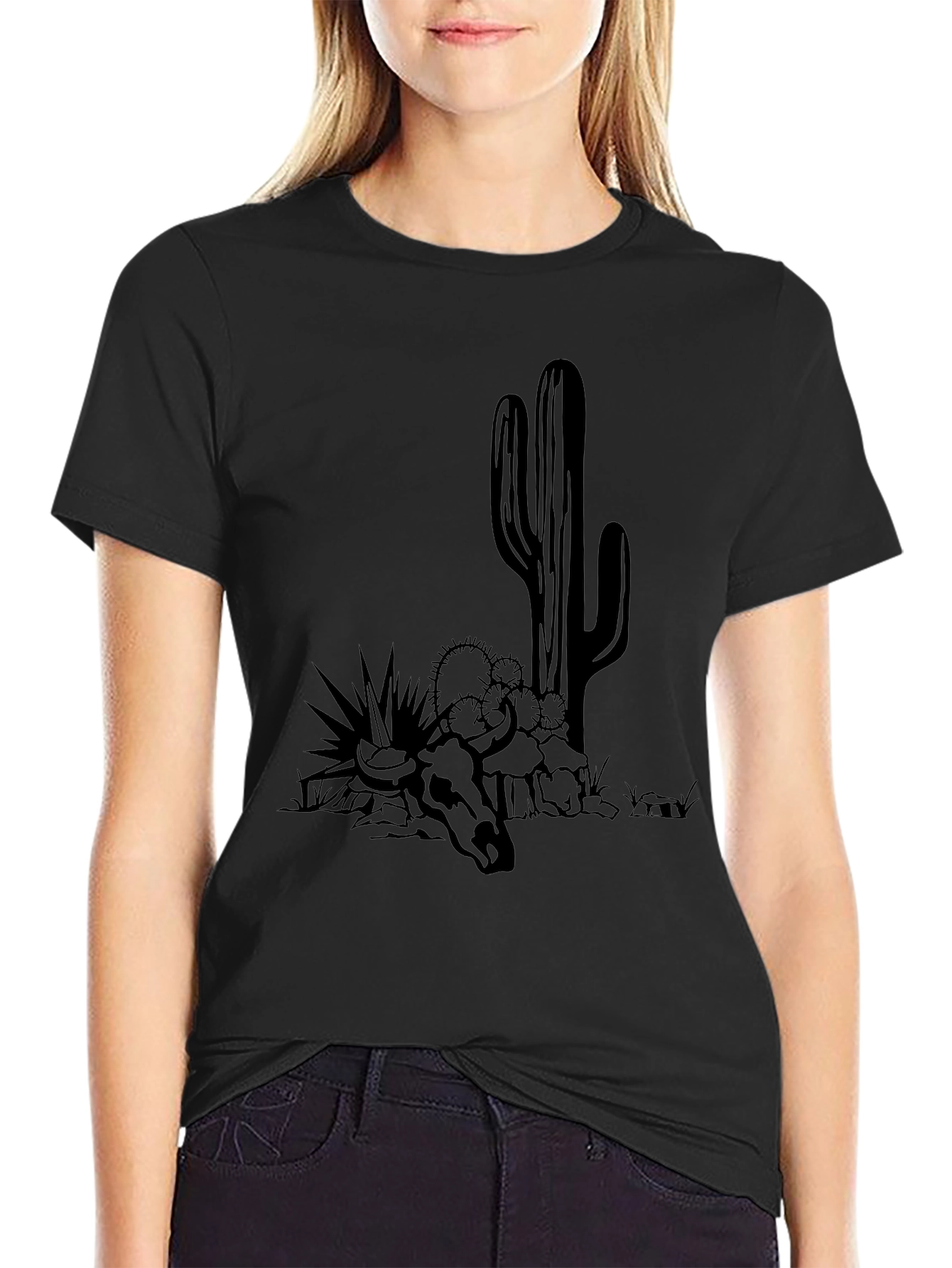 Desert Skull Graphic Tee - Black Cotton T-Shirt