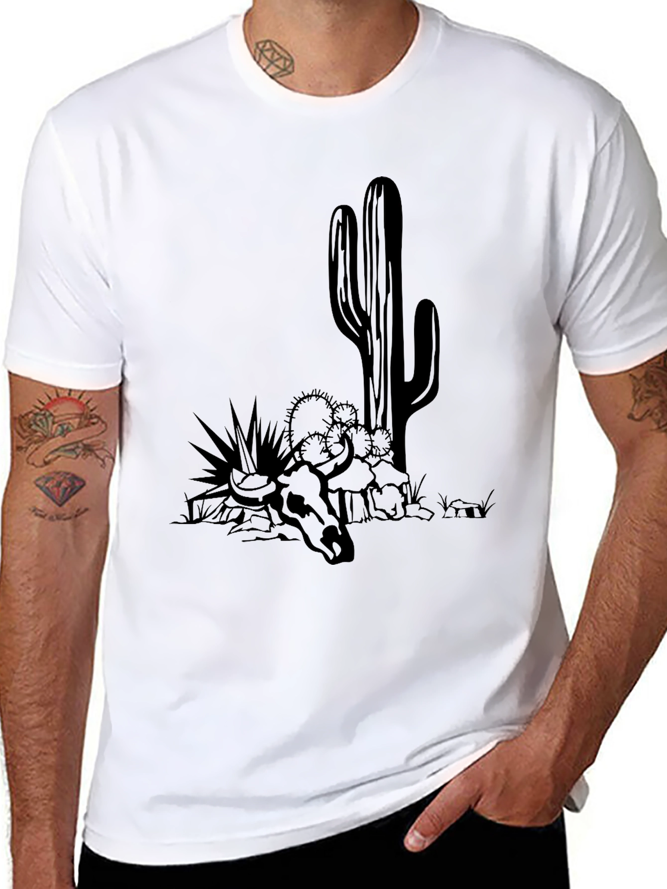 Desert Skull Graphic Tee - Black Cotton T-Shirt