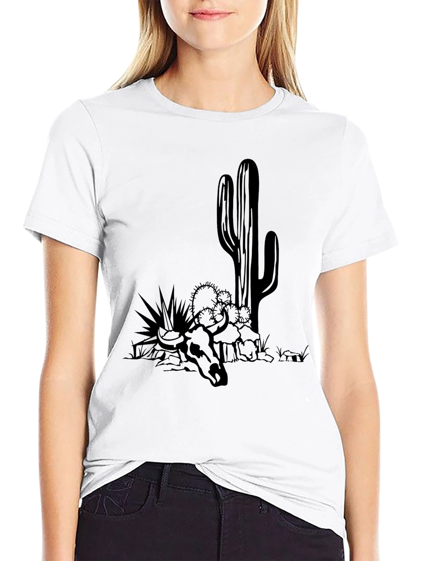 Desert Skull Graphic Tee - Black Cotton T-Shirt