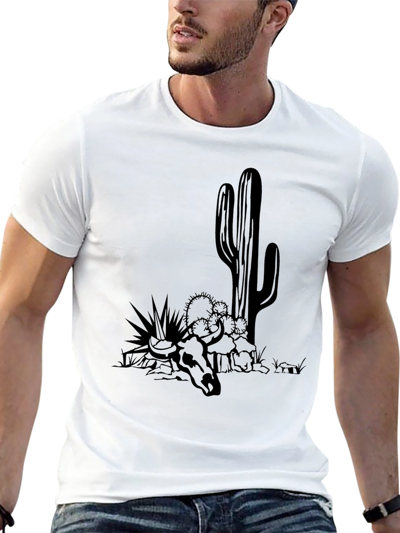 Desert Skull Graphic Tee - Black Cotton T-Shirt