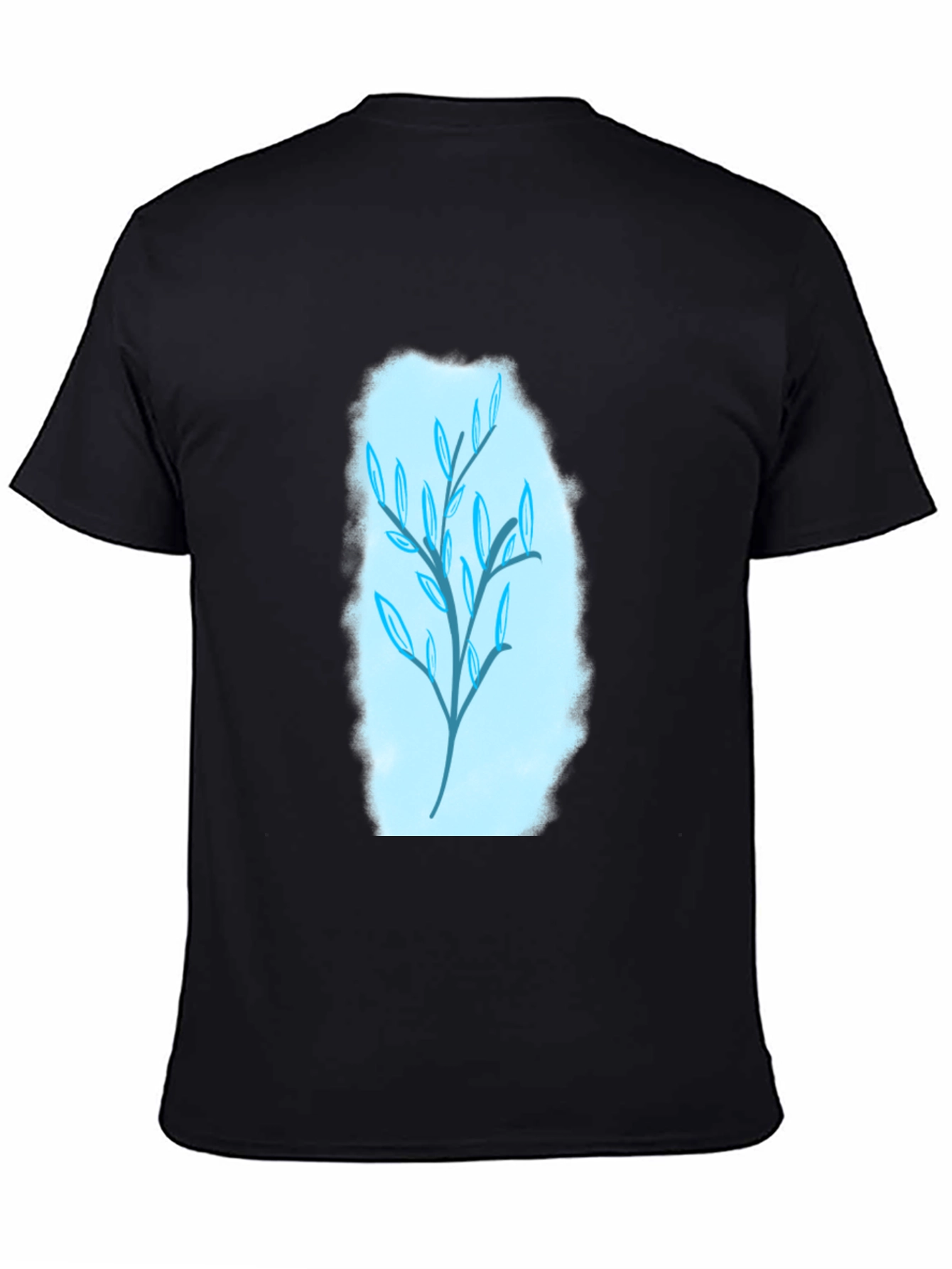 Stylish Black T-Shirt with Blue Leaf Design