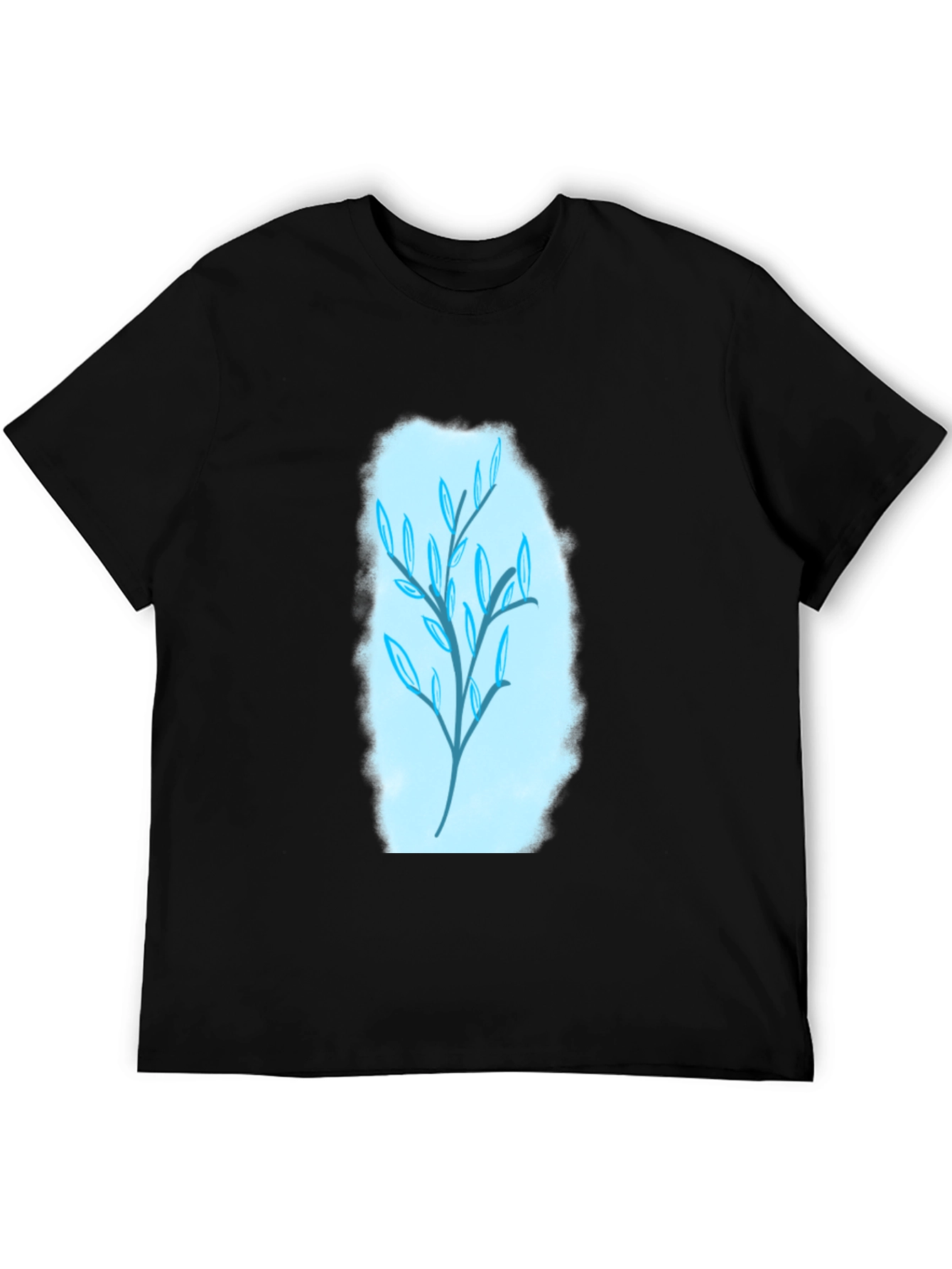 Stylish Black T-Shirt with Blue Leaf Design