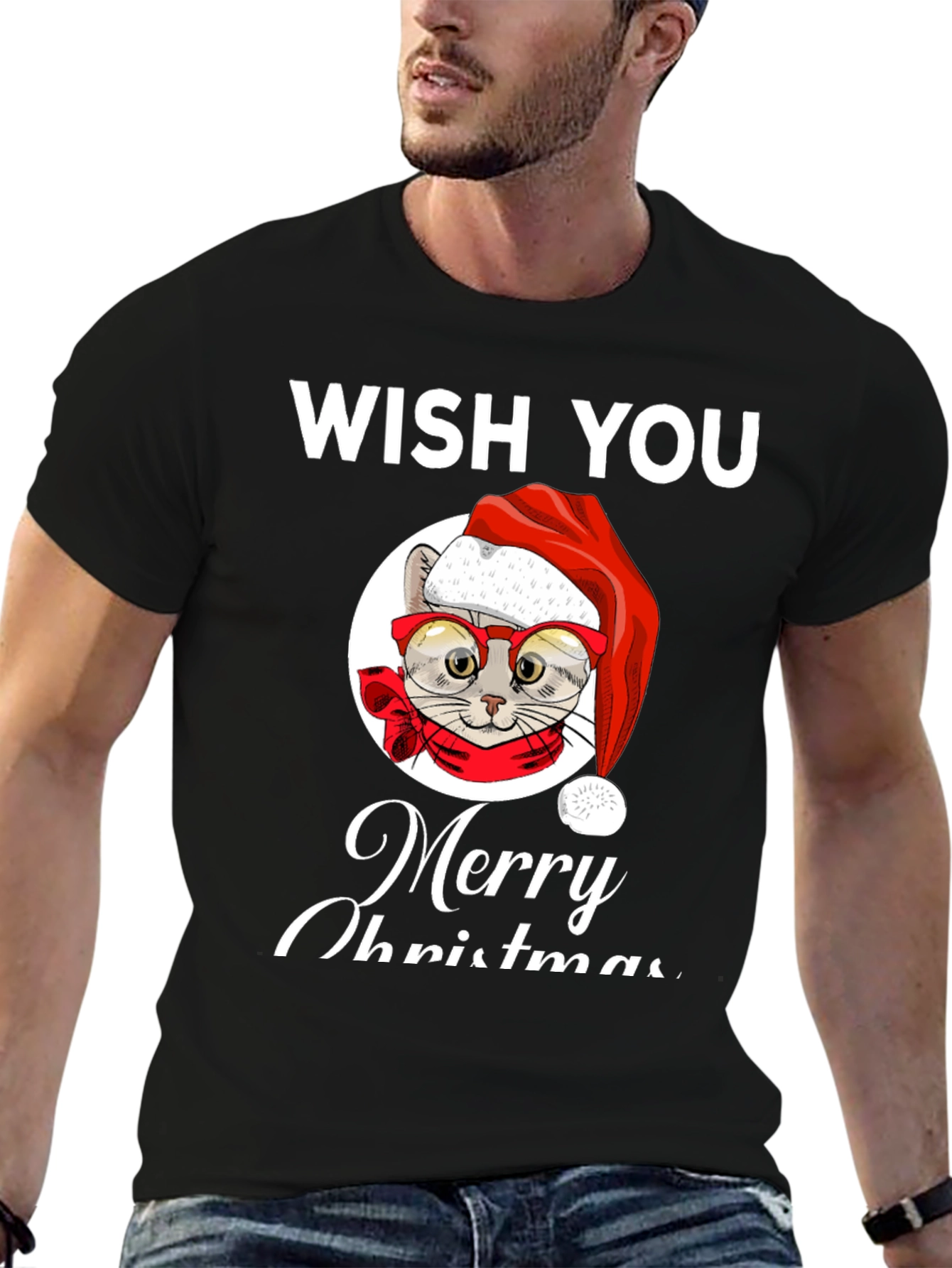 Wish You Merry Christmas Cat T-Shirt