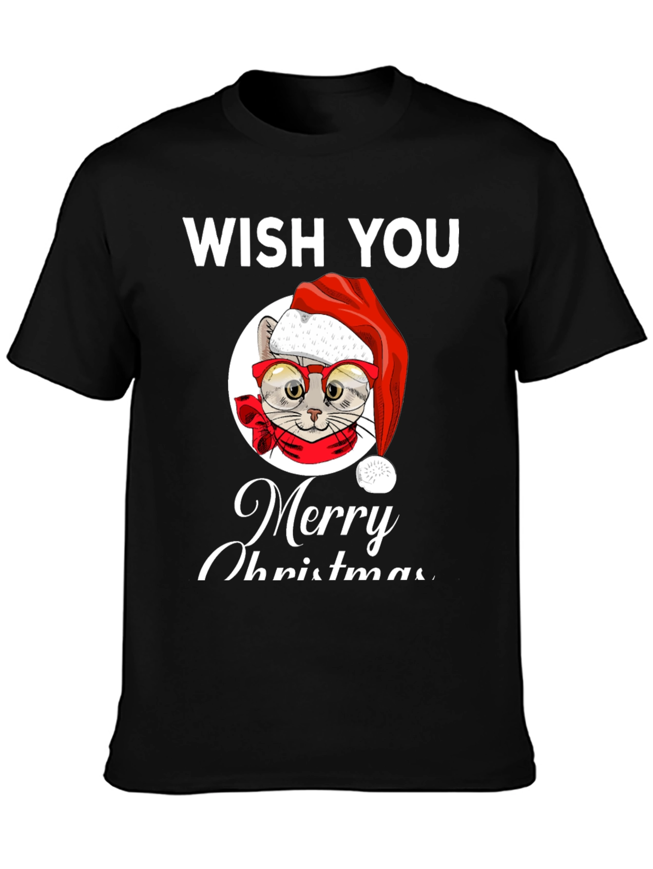 Wish You Merry Christmas Cat T-Shirt