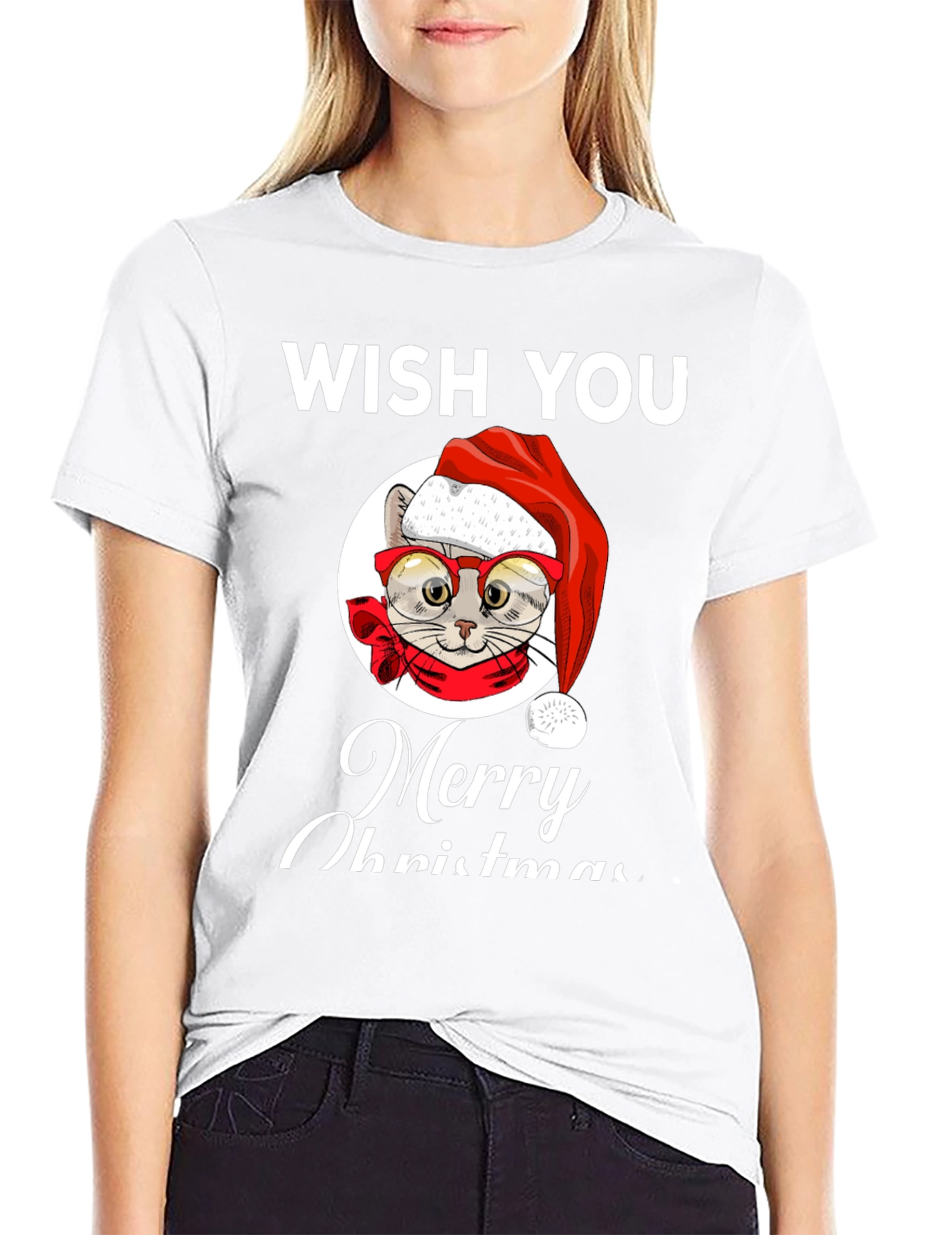 Wish You Merry Christmas Cat T-Shirt