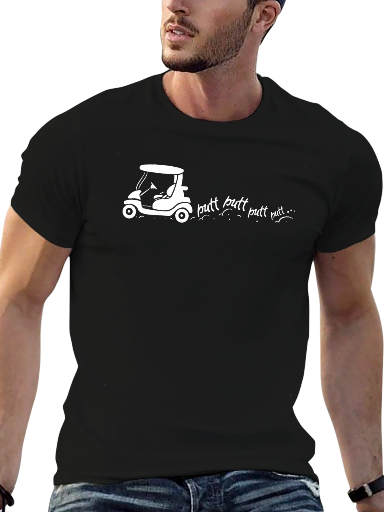 Golf Cart Putt T-Shirt - Black Cotton Tee