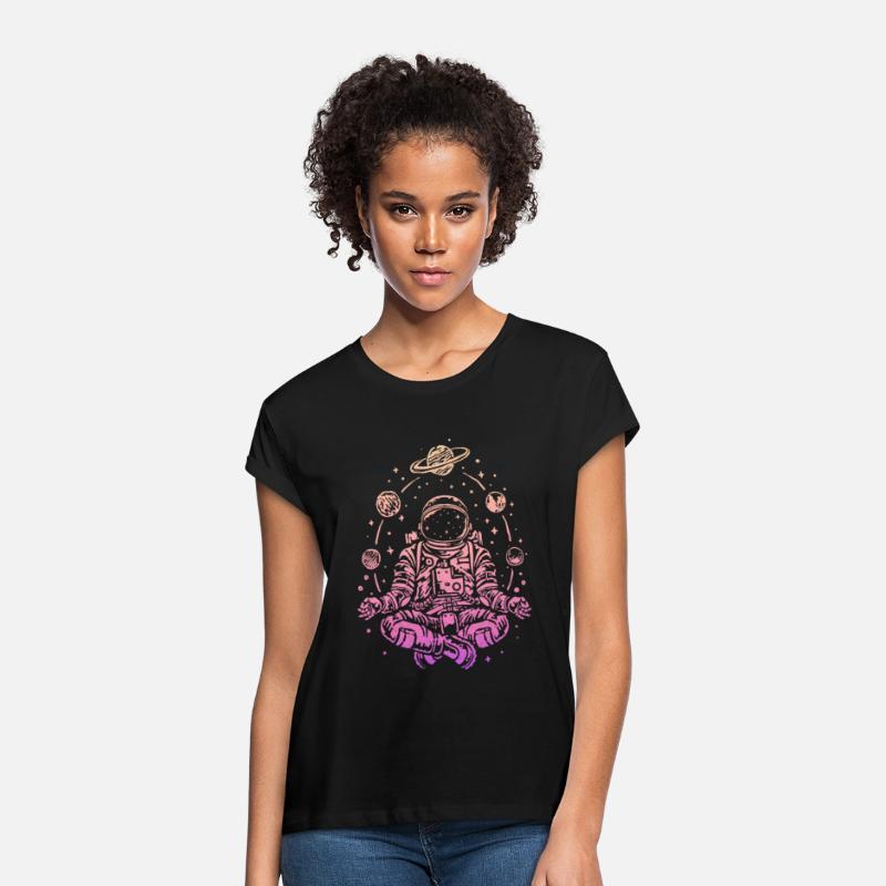 Meditating Astronaut Planets Colorful Lotus Women