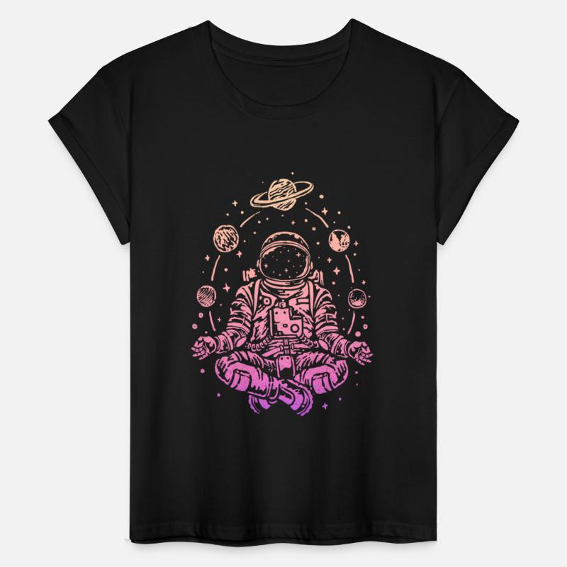 Meditating Astronaut Planets Colorful Lotus Women