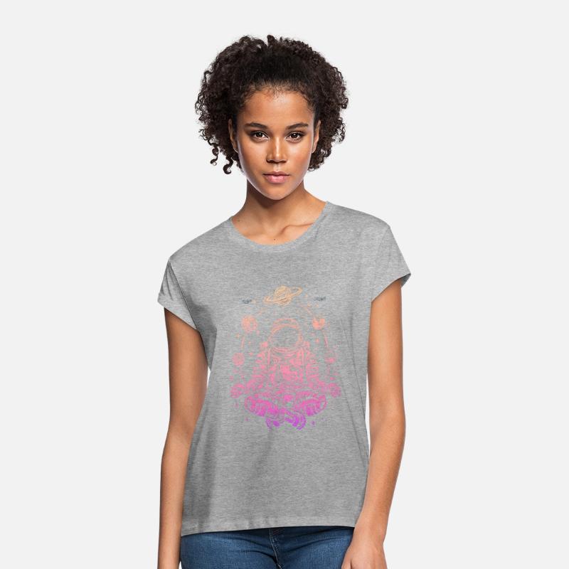 Meditating Astronaut Planets Colorful Lotus Women
