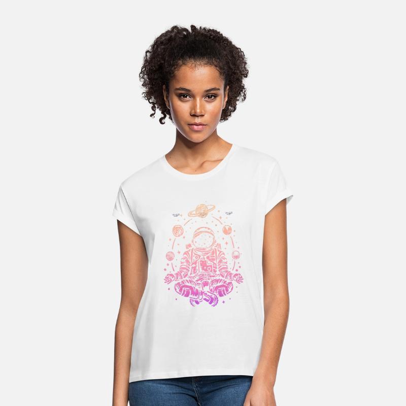 Meditating Astronaut Planets Colorful Lotus Women