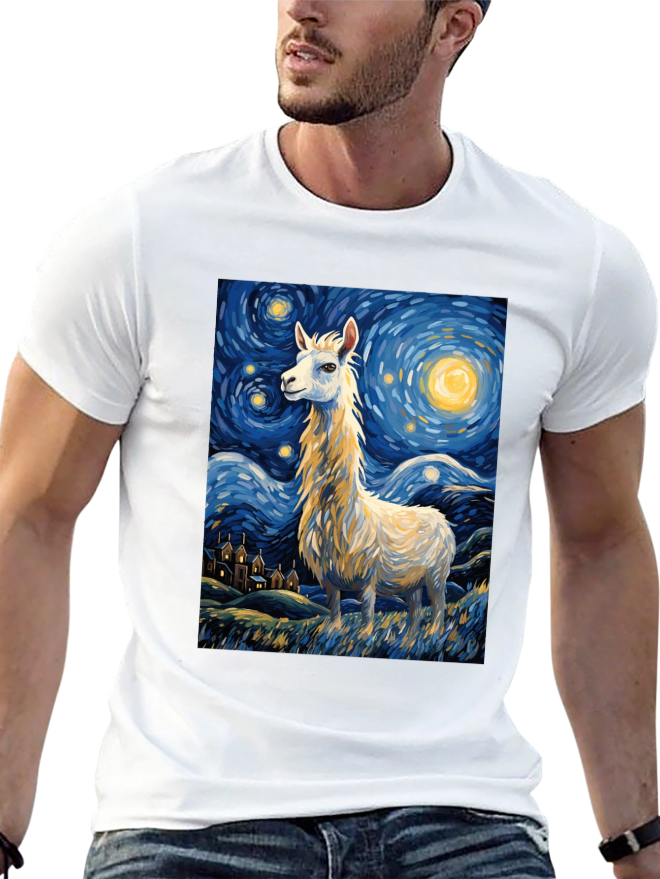 Starry Night Llama Tee - Artistic Comfort