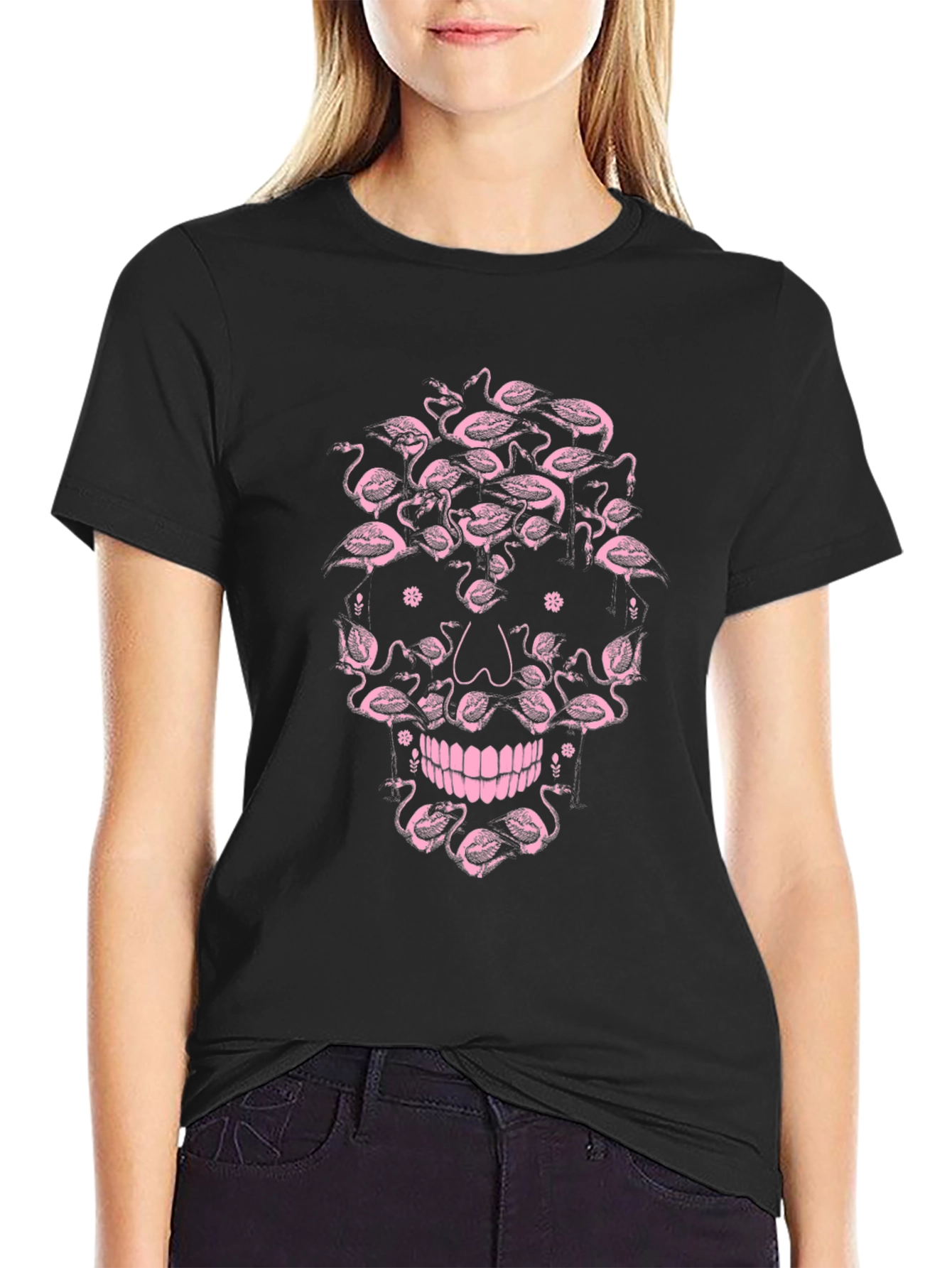 Flamingo Skull Graphic Tee - Unique & Stylish