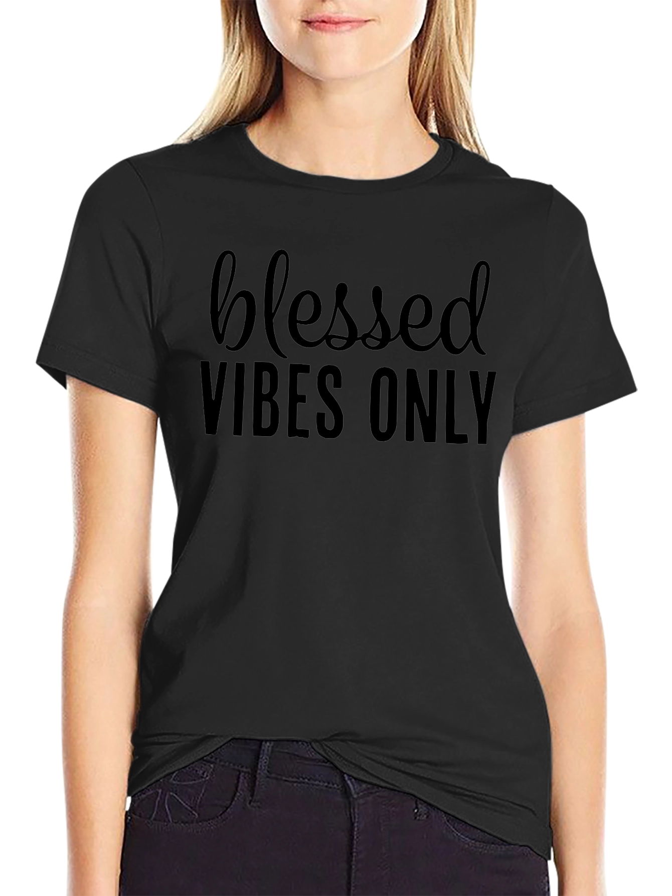 Blessed Vibes Only Black Graphic T-Shirt