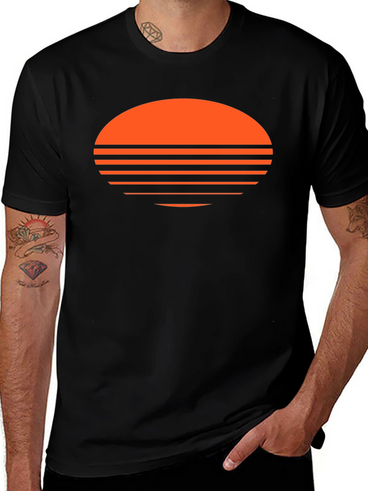 Retro Sunset Graphic Tee - Soft Black Cotton Blend