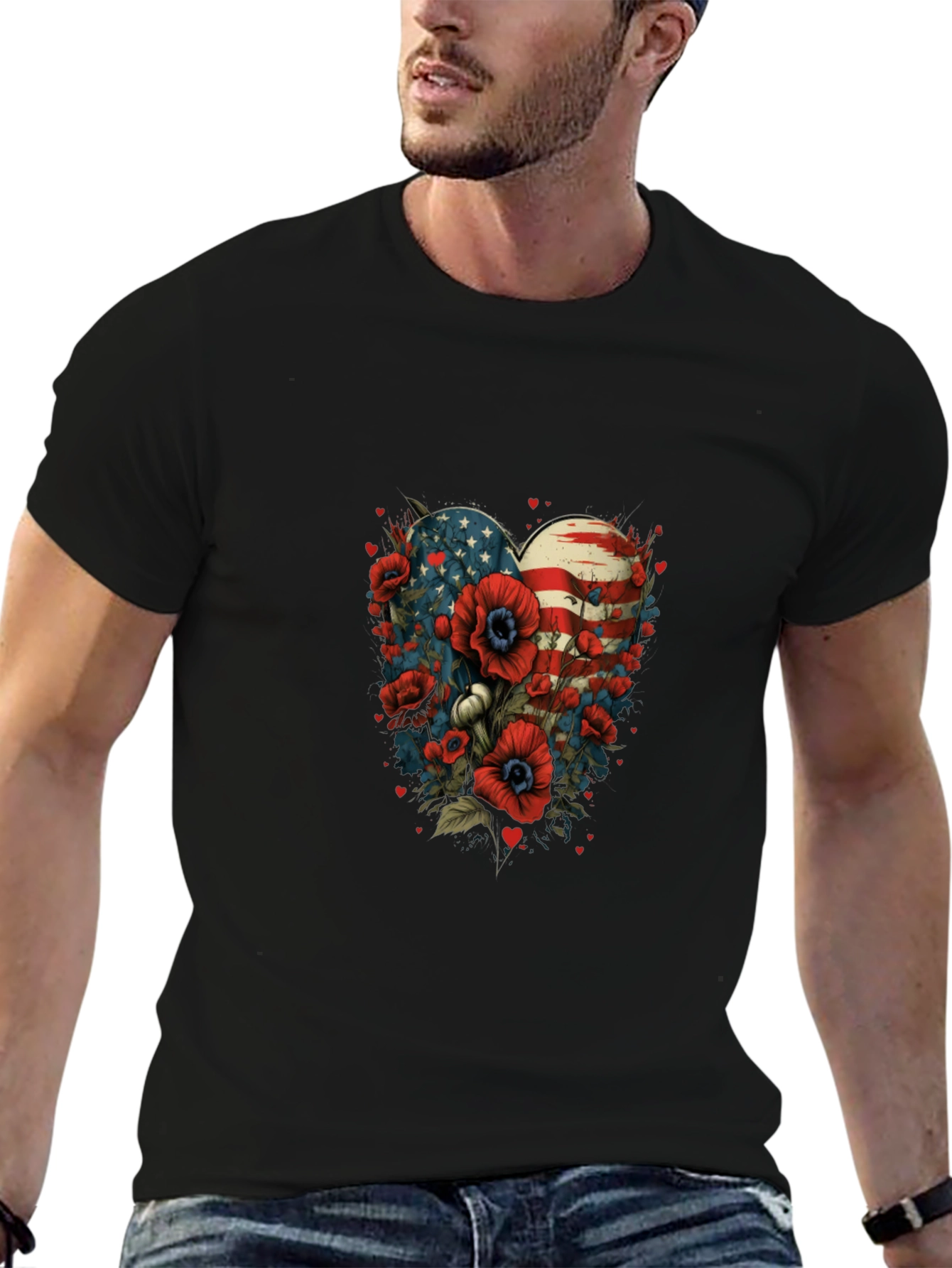 Patriotic Floral Heart T-Shirt