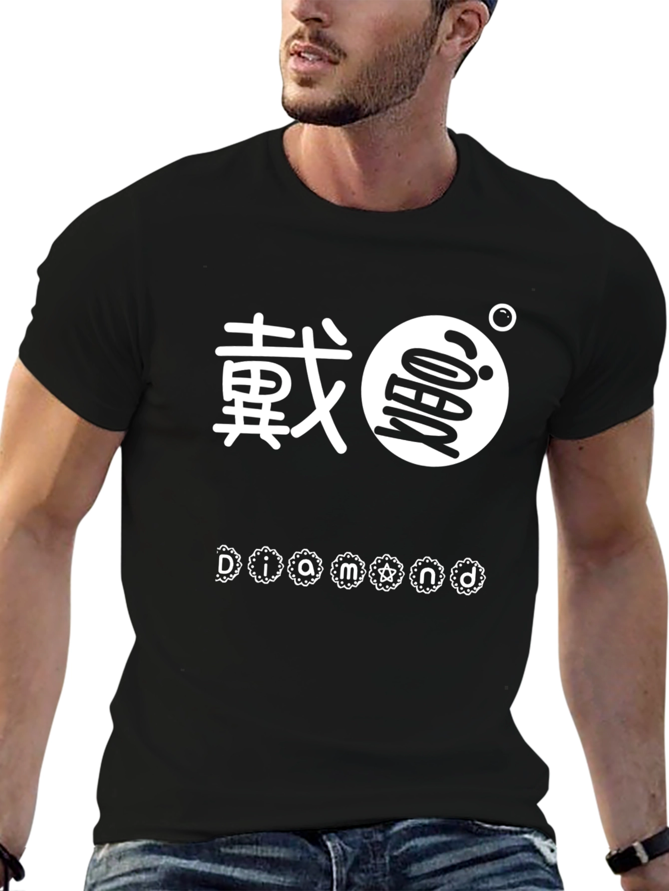 Diamond Graphic Print Black T-Shirt