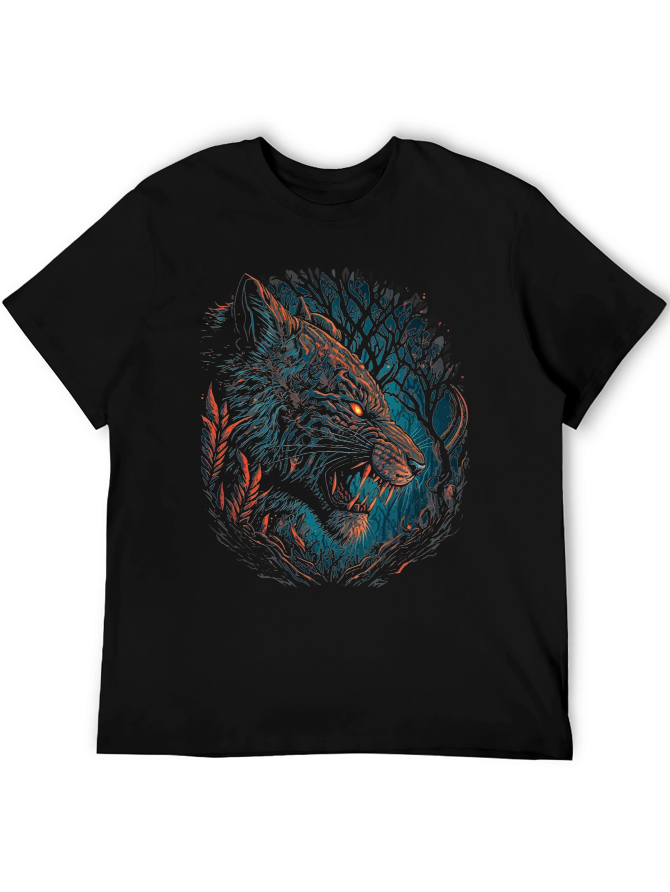 Wolf Graphic Print T-Shirt - Mens Black Tee