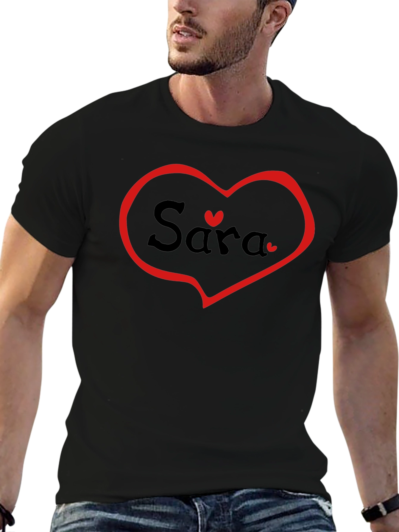 Personalized Sara Heart T-Shirt - Black