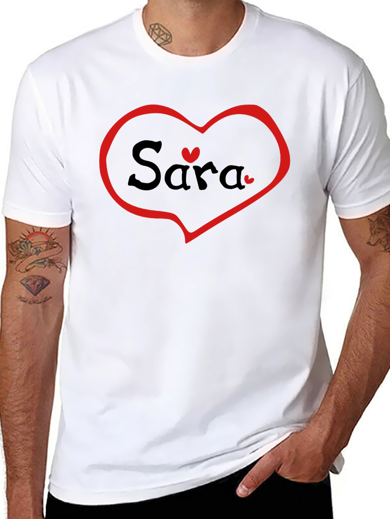 Personalized Sara Heart T-Shirt - Black