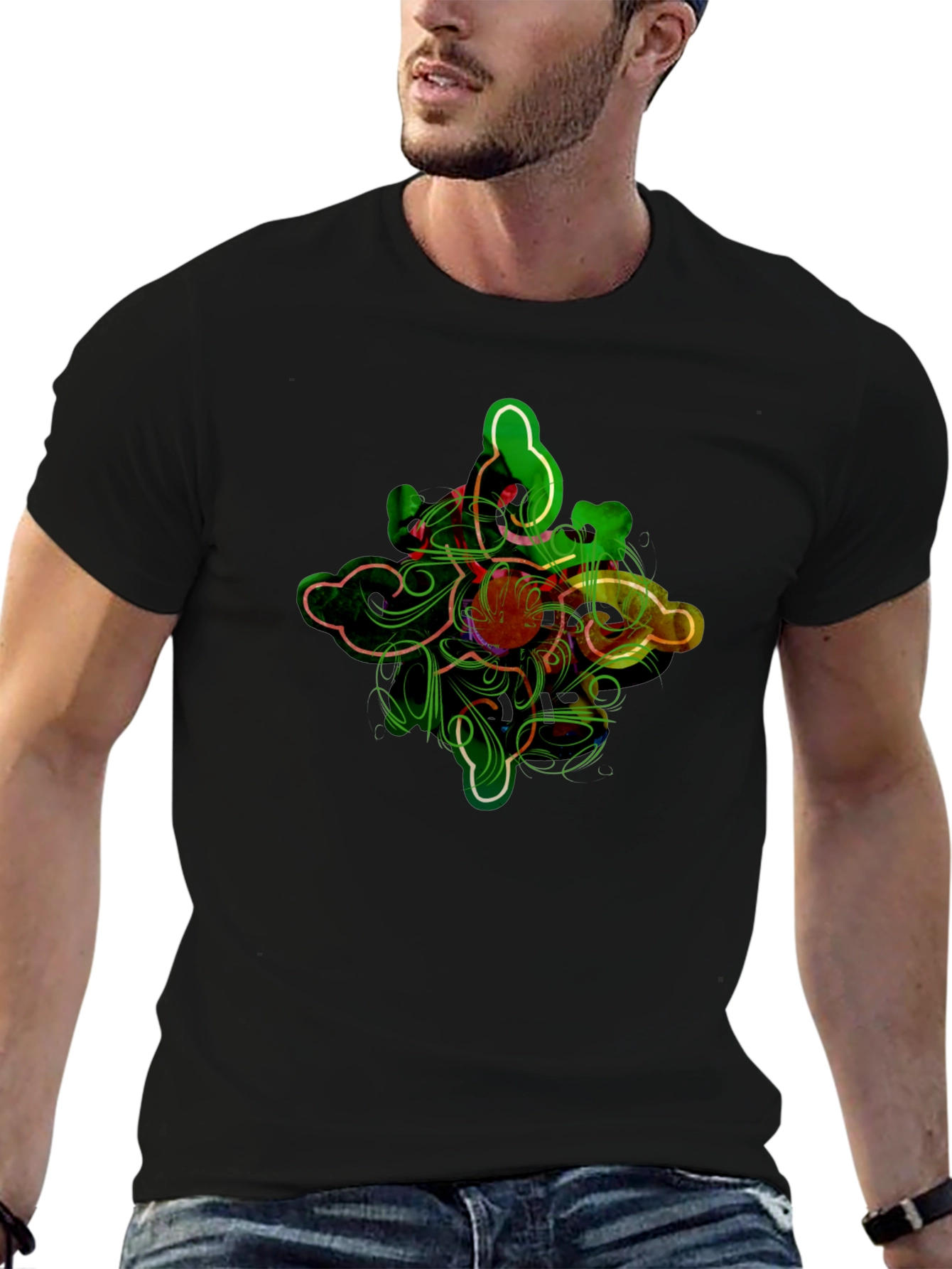 Abstract Graphic Print Black T-Shirt