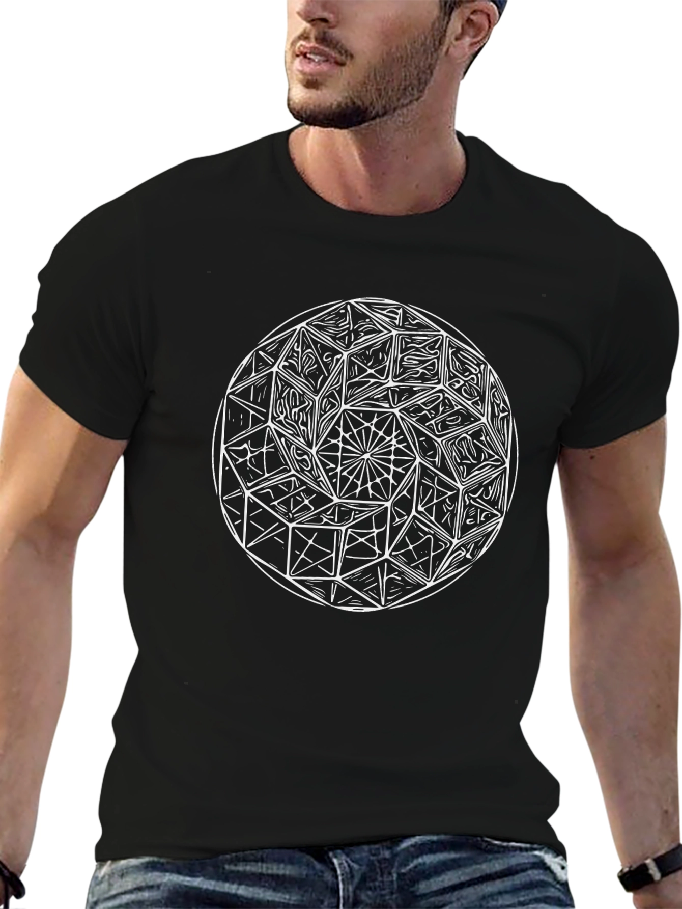 Geometric Sphere Graphic Tee - Black Cotton