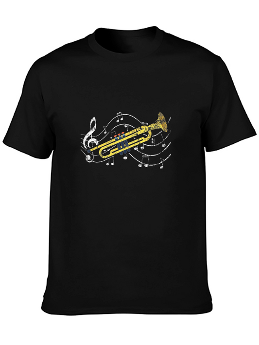 Trumpet and Music Notes Graphic T-Shirt