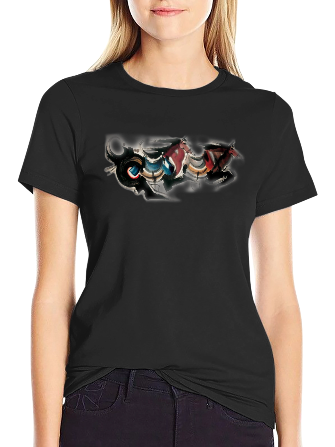 Abstract Horse Design Black T-Shirt