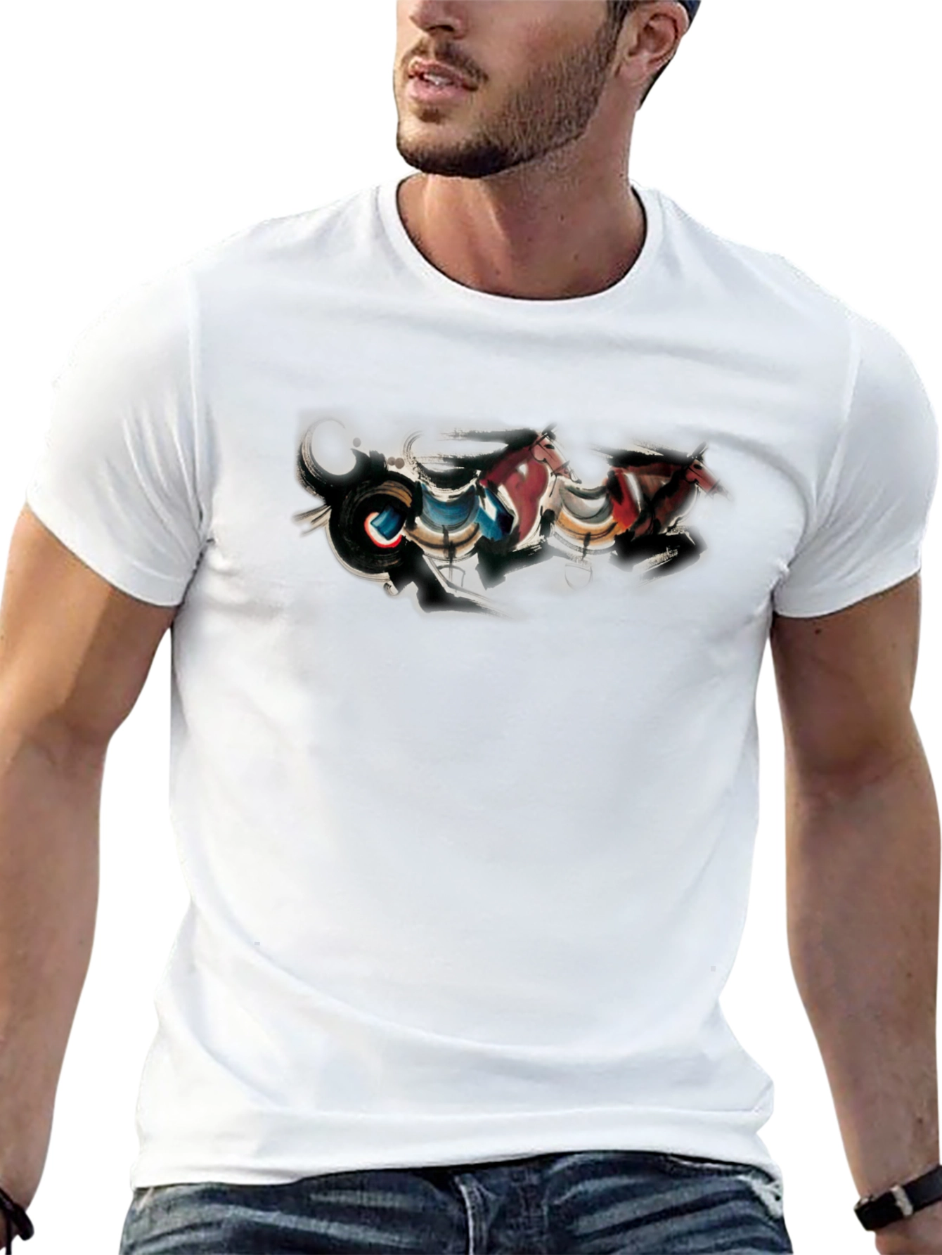 Abstract Horse Design Black T-Shirt
