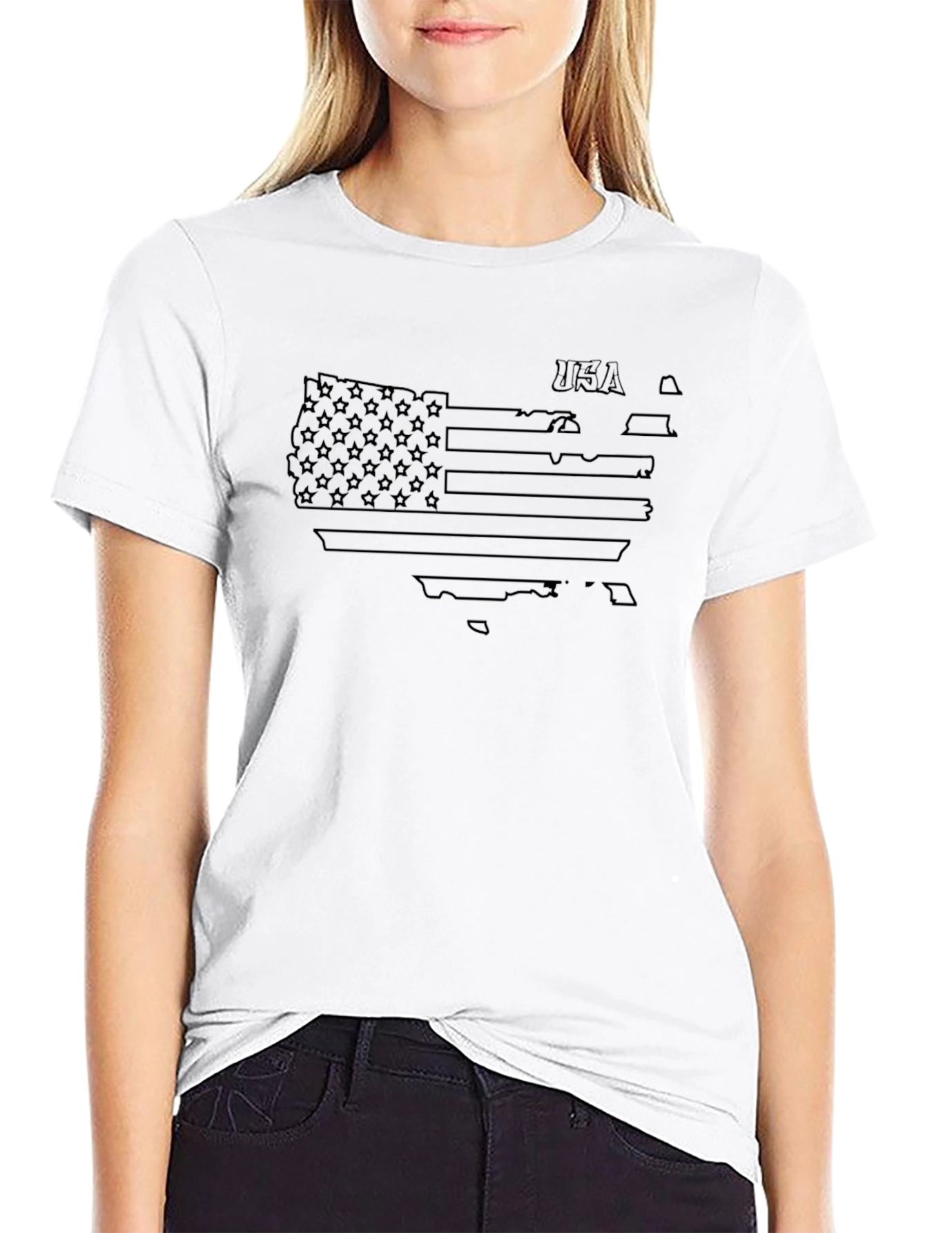 USA Flag Outline Graphic Tee - Patriotic Casual Wear