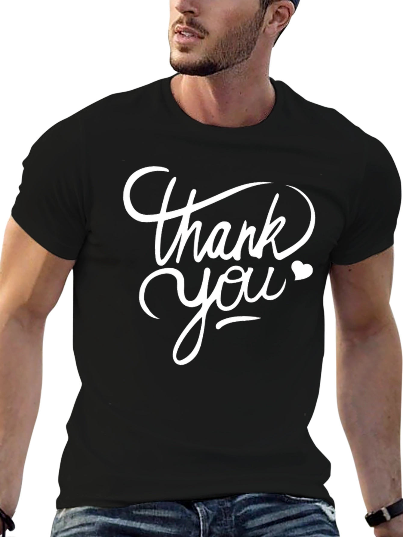 Thank You Graphic Tee - Black Cotton Blend