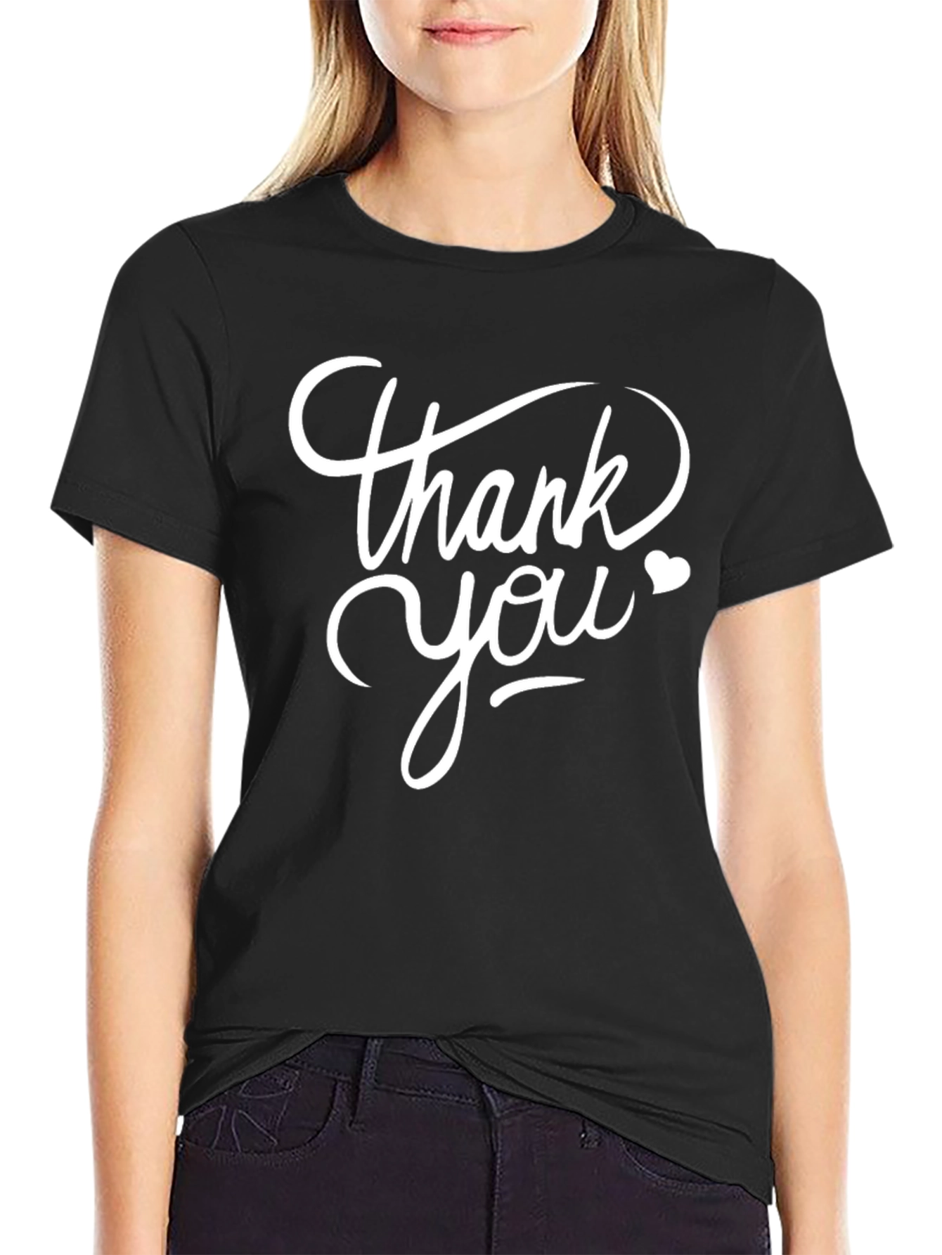 Thank You Graphic Tee - Black Cotton Blend