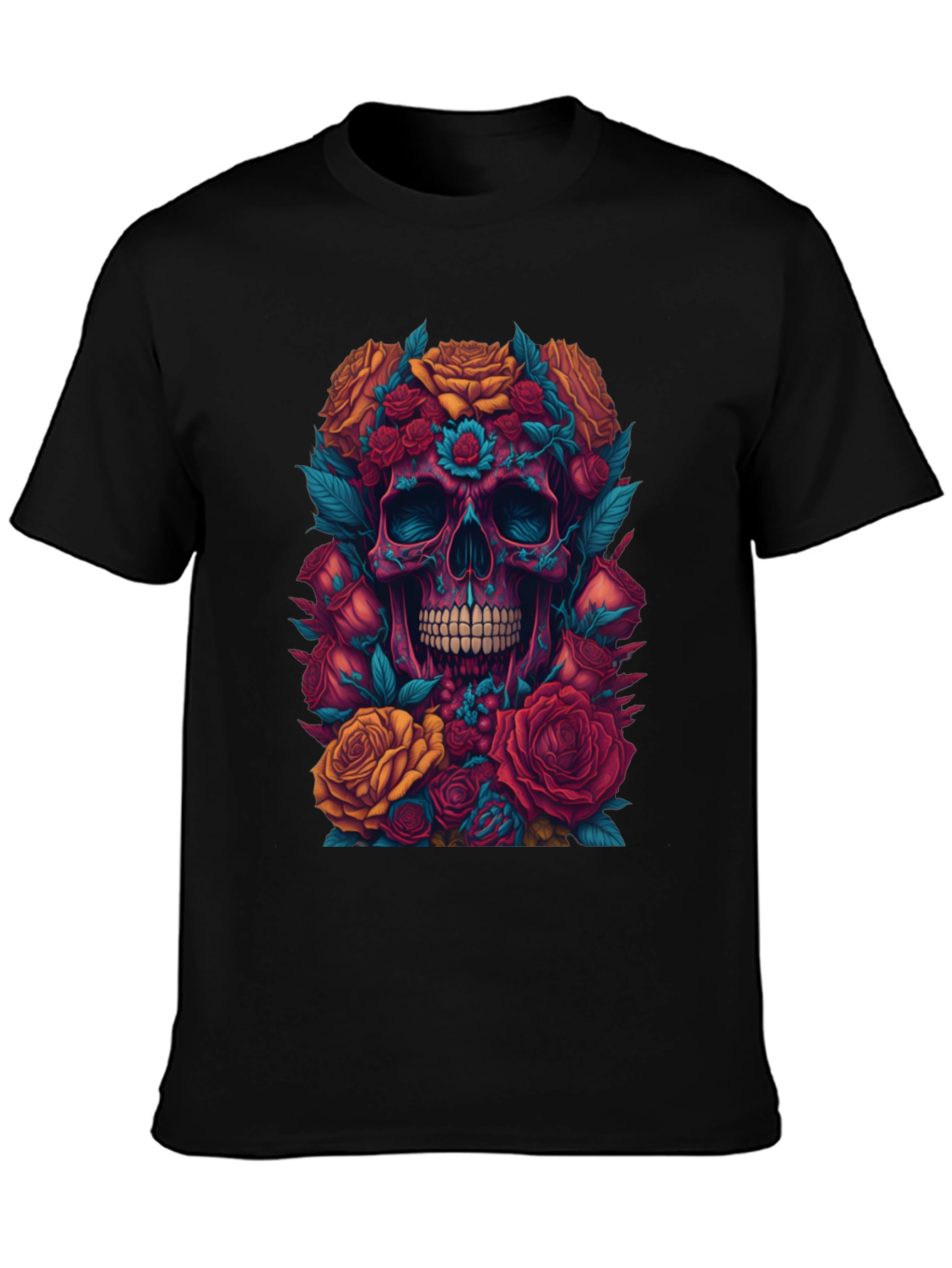 Floral Skull Graphic Tee - Unique Art Shirt
