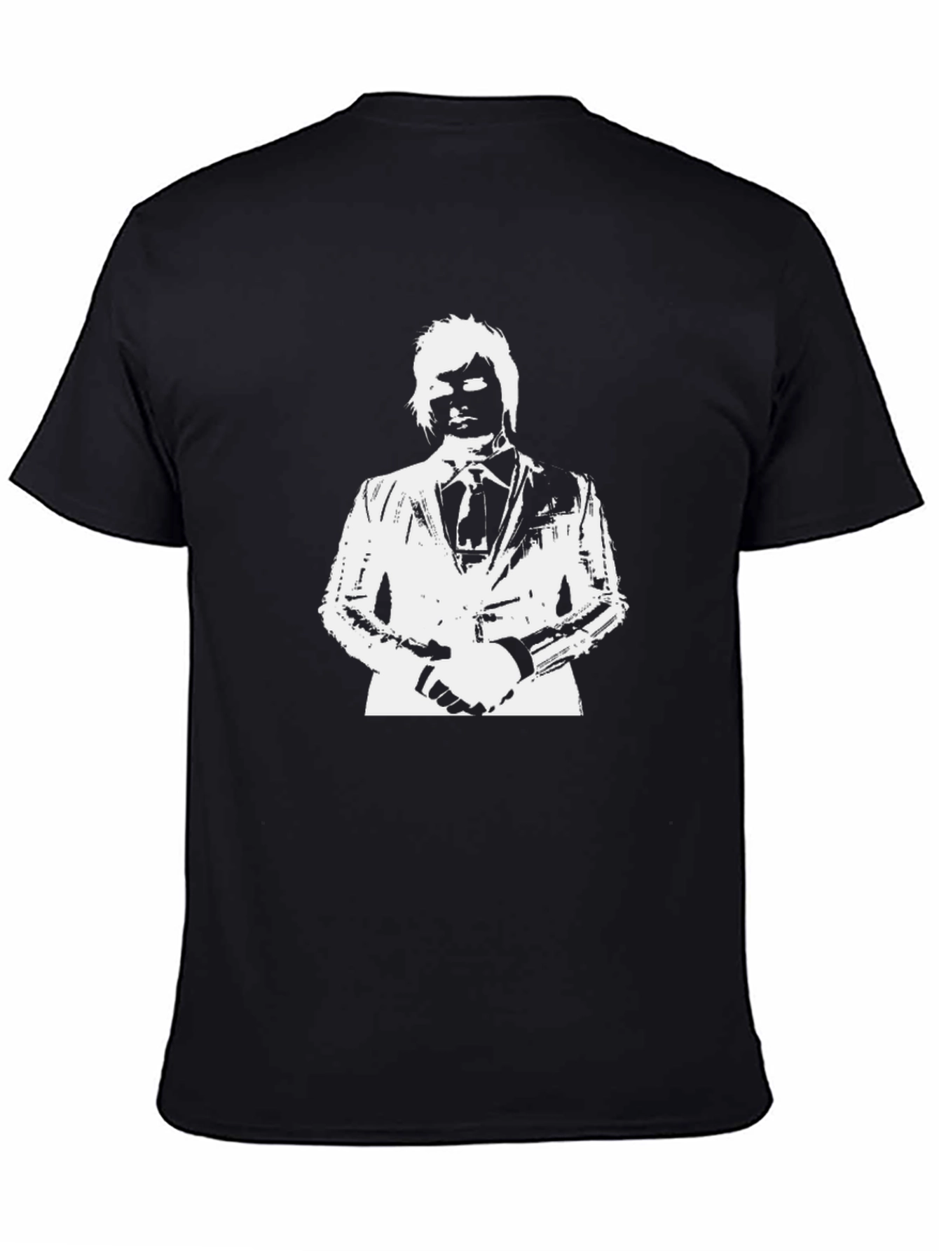 Mens Black T-Shirt with White Suit Graphic